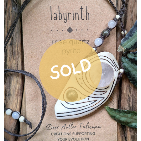 •| RAW ROSE QUARTZ | PYRITE | DEER ANTLER |• natural crystal necklace talisman