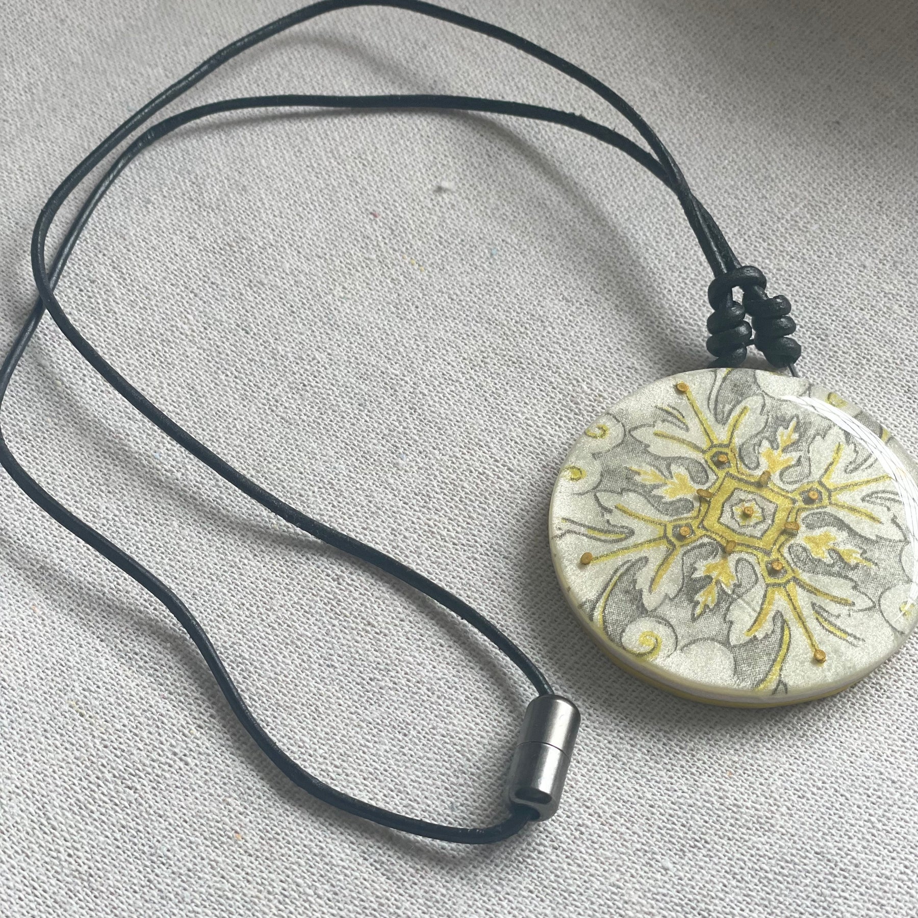 Polymer Clay Mandala Pendant - Golden Sands