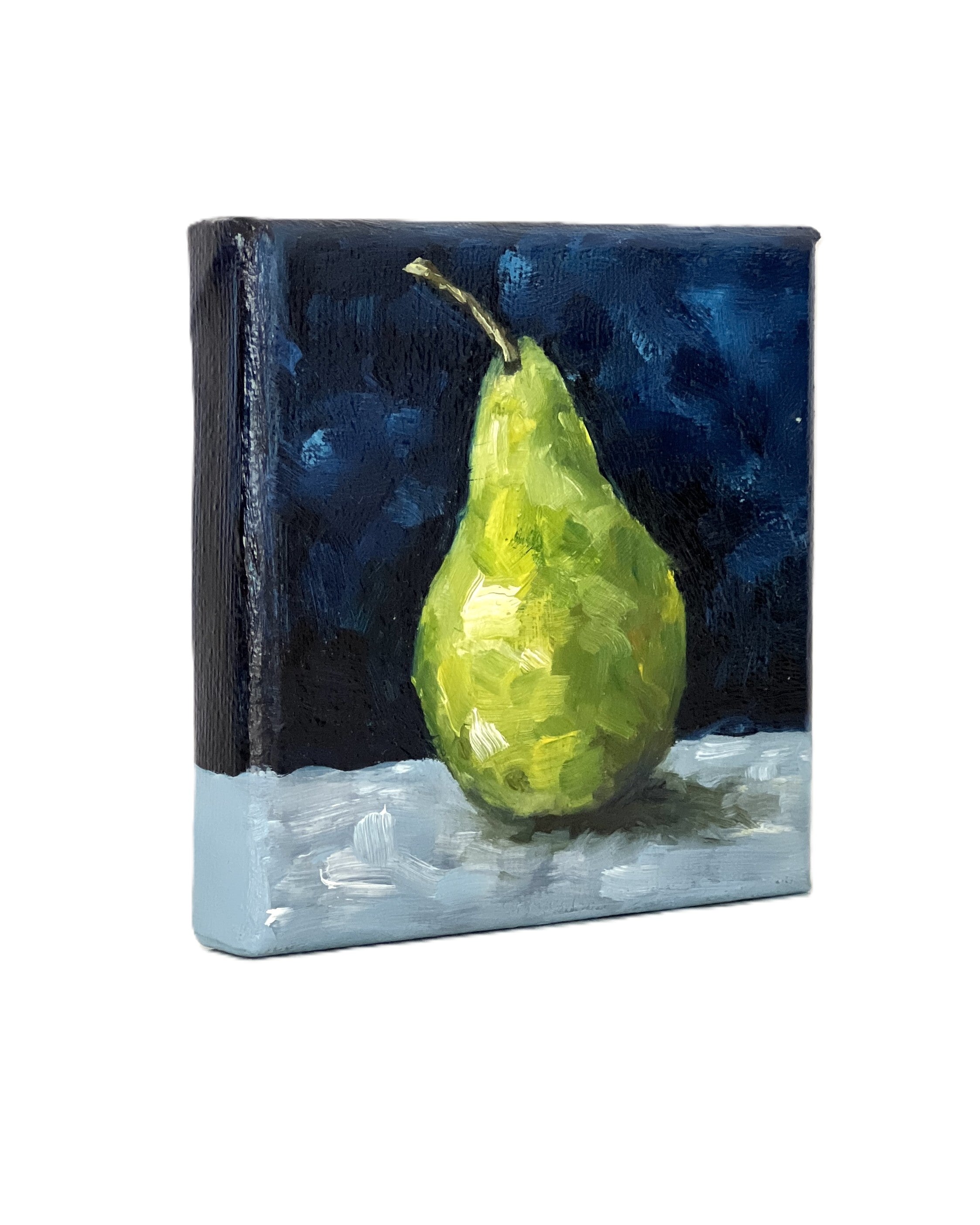 Mini Pear Oil Painting, Original Fruit Still Life, 4"x4" Handmade Australian Art Gift