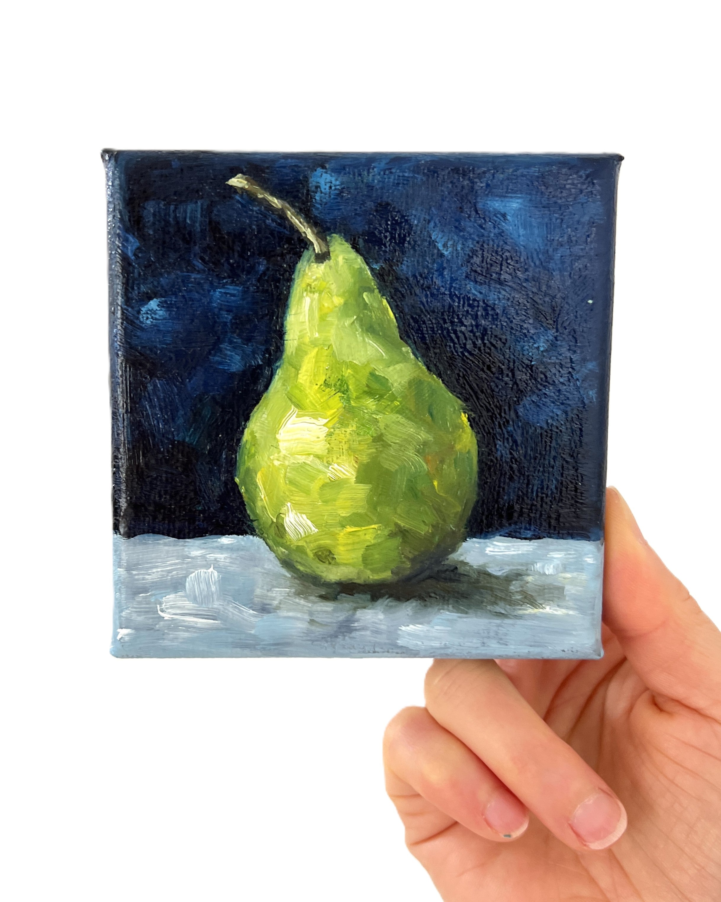 Mini Pear Oil Painting, Original Fruit Still Life, 4"x4" Handmade Australian Art Gift