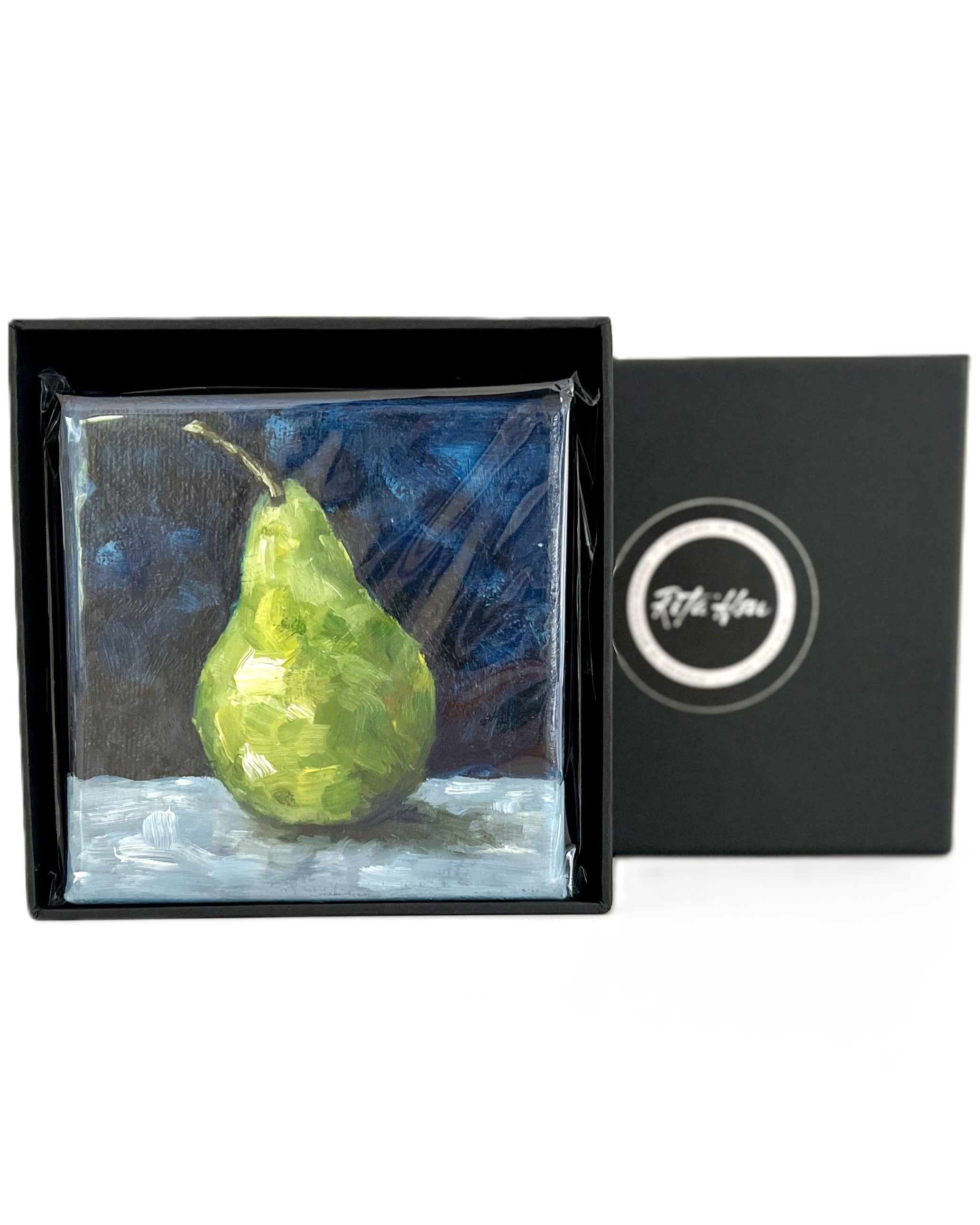 Mini Pear Oil Painting, Original Fruit Still Life, 4"x4" Handmade Australian Art Gift