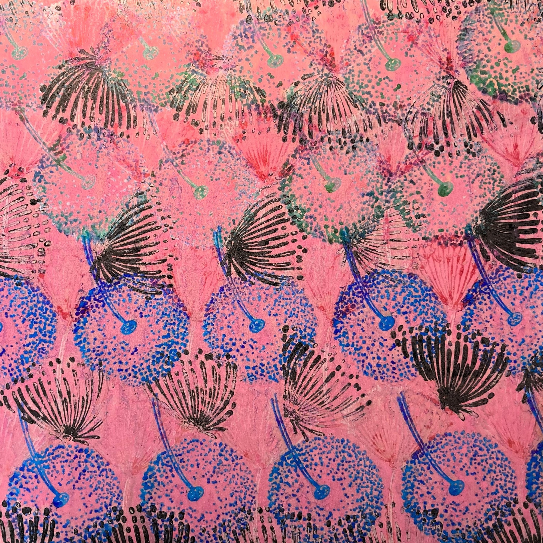 Anodized aluminium bangle hand printed Pastel Dandelions Collection