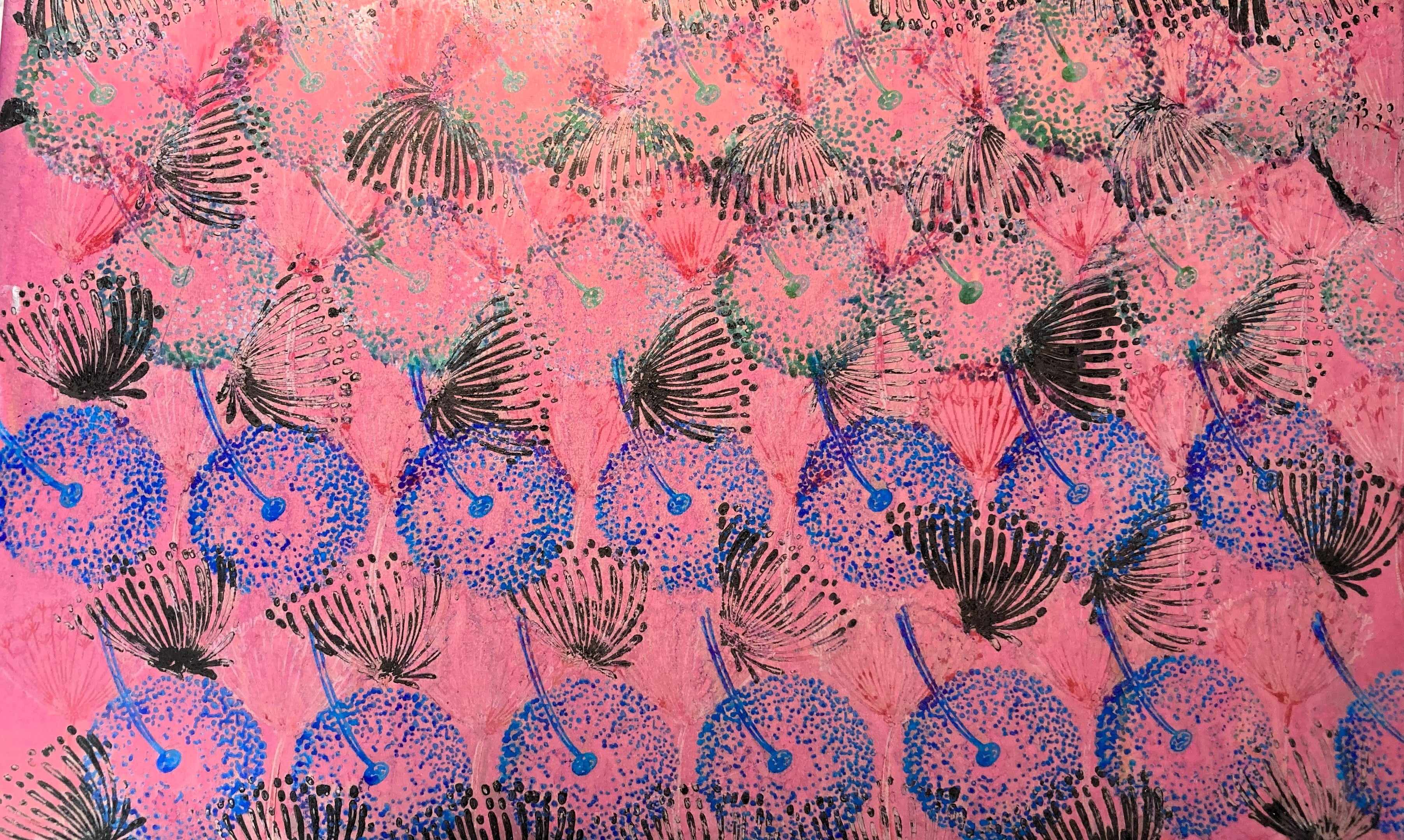 Anodized aluminium bangle hand printed Pastel Dandelions Collection