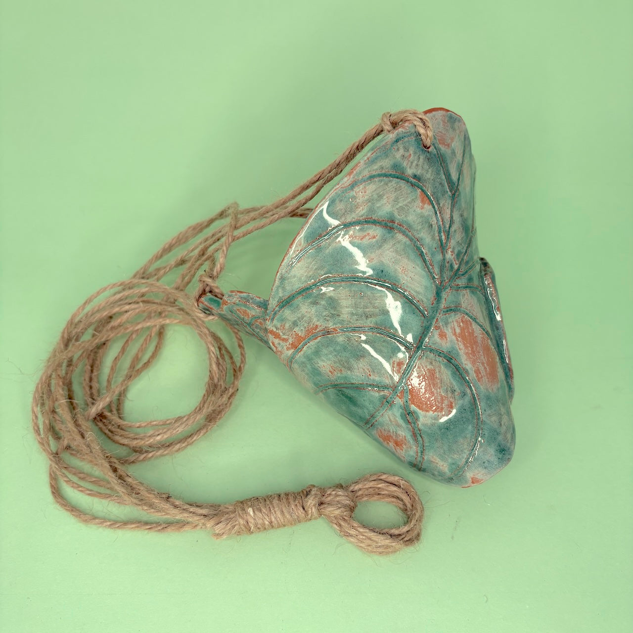 Ceramic hanging cone orchid pot - leaf design