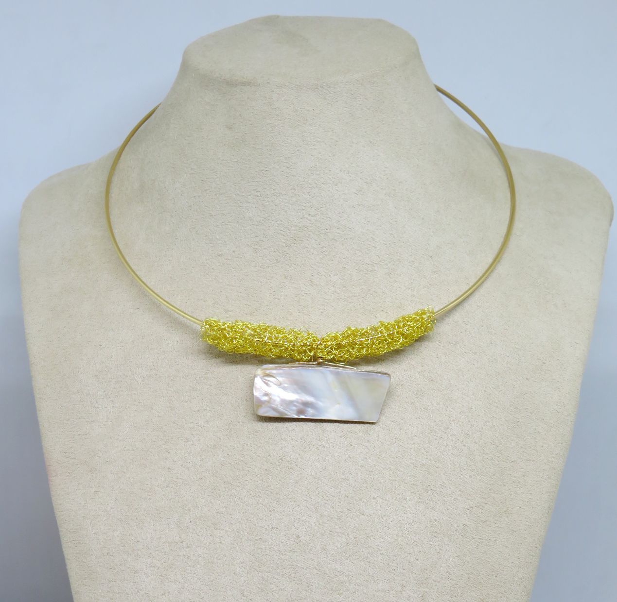 Bespoke Handmade Gold Shimmer Thread Shell Pendant Choker Necklace