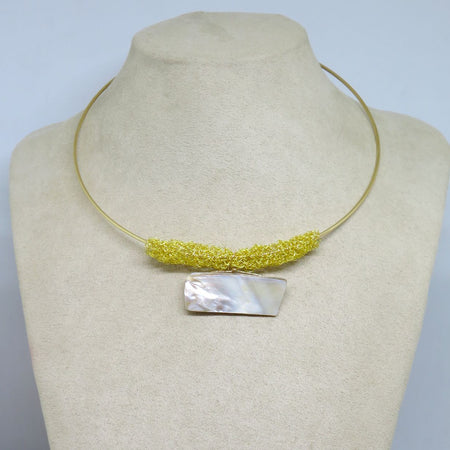 Bespoke Handmade Gold Shimmer Thread Shell Pendant Choker Necklace