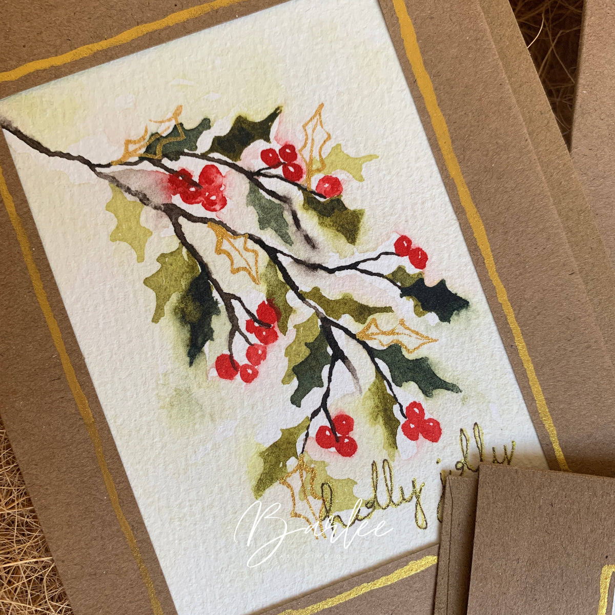 Set of 4 Hand-Painted Christmas Cards - One-of-a-Kind.