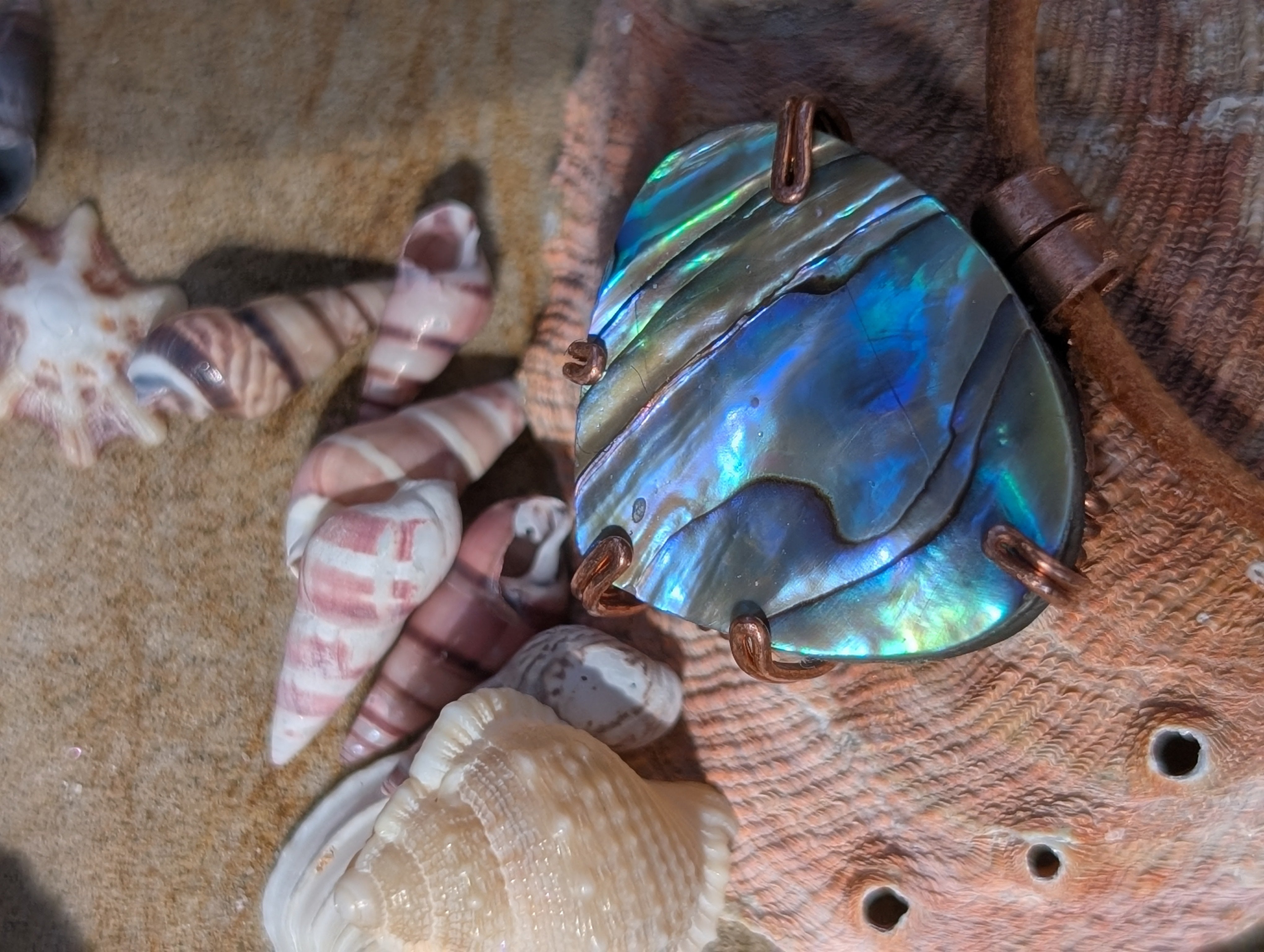 Aquata - Stabilised Abalone Shell Pendant in Simple Copper Setting