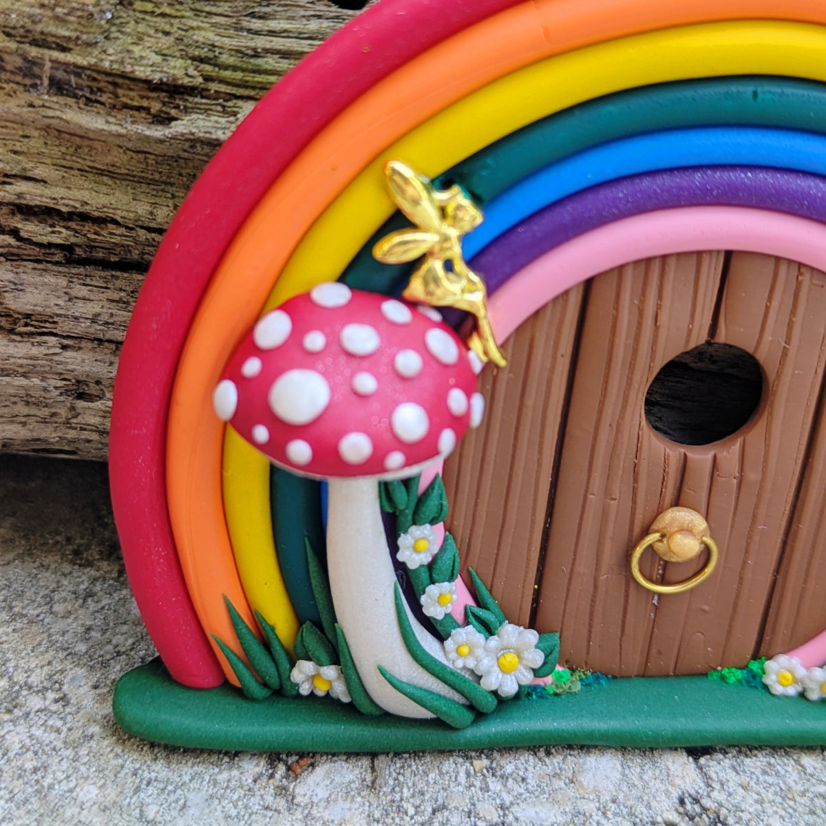 Mini Rainbow Fairy Door with Golden Fairy