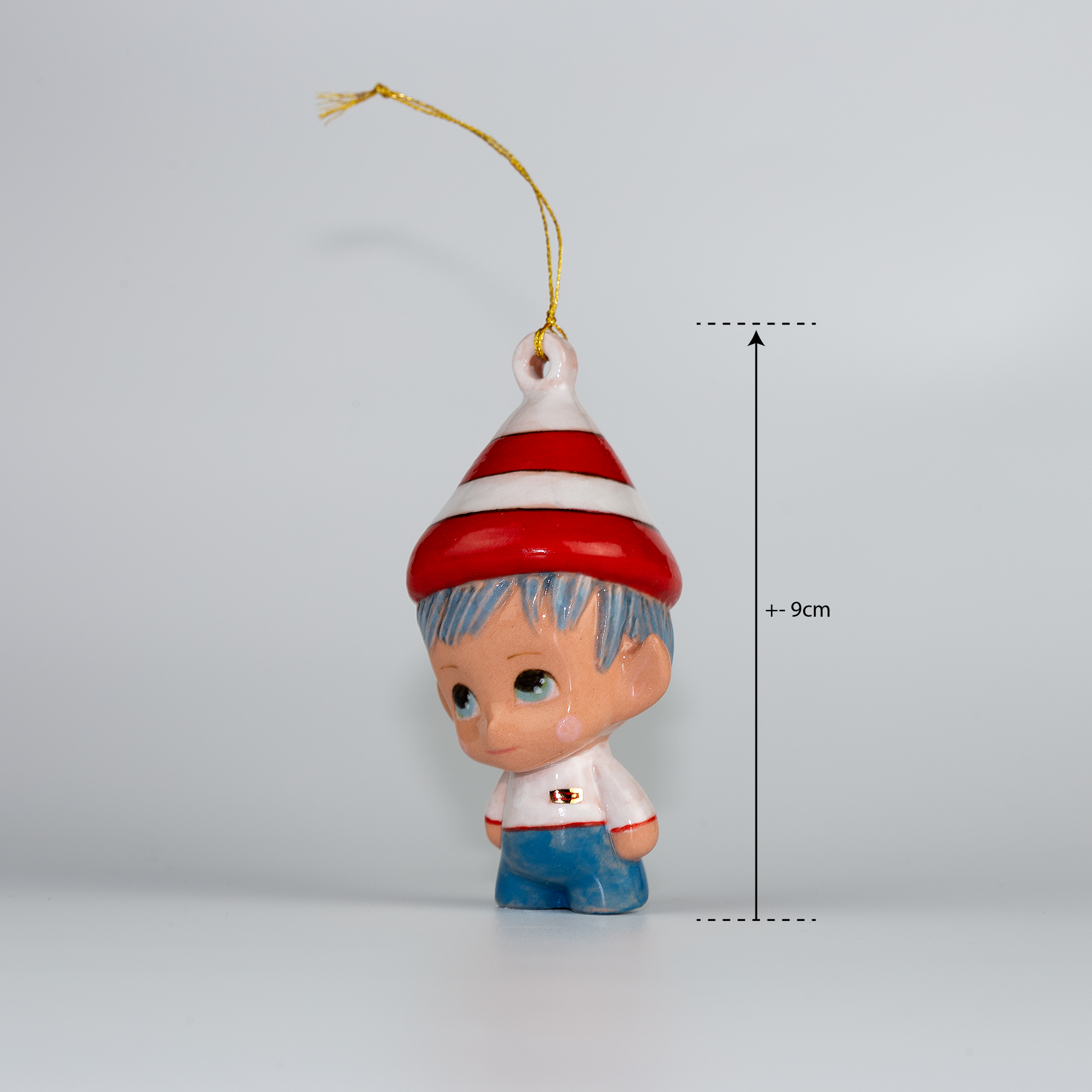 Handmade Porcelain Christmas ornament. One-of-a-kind. Marcus, the Tinker Elf.