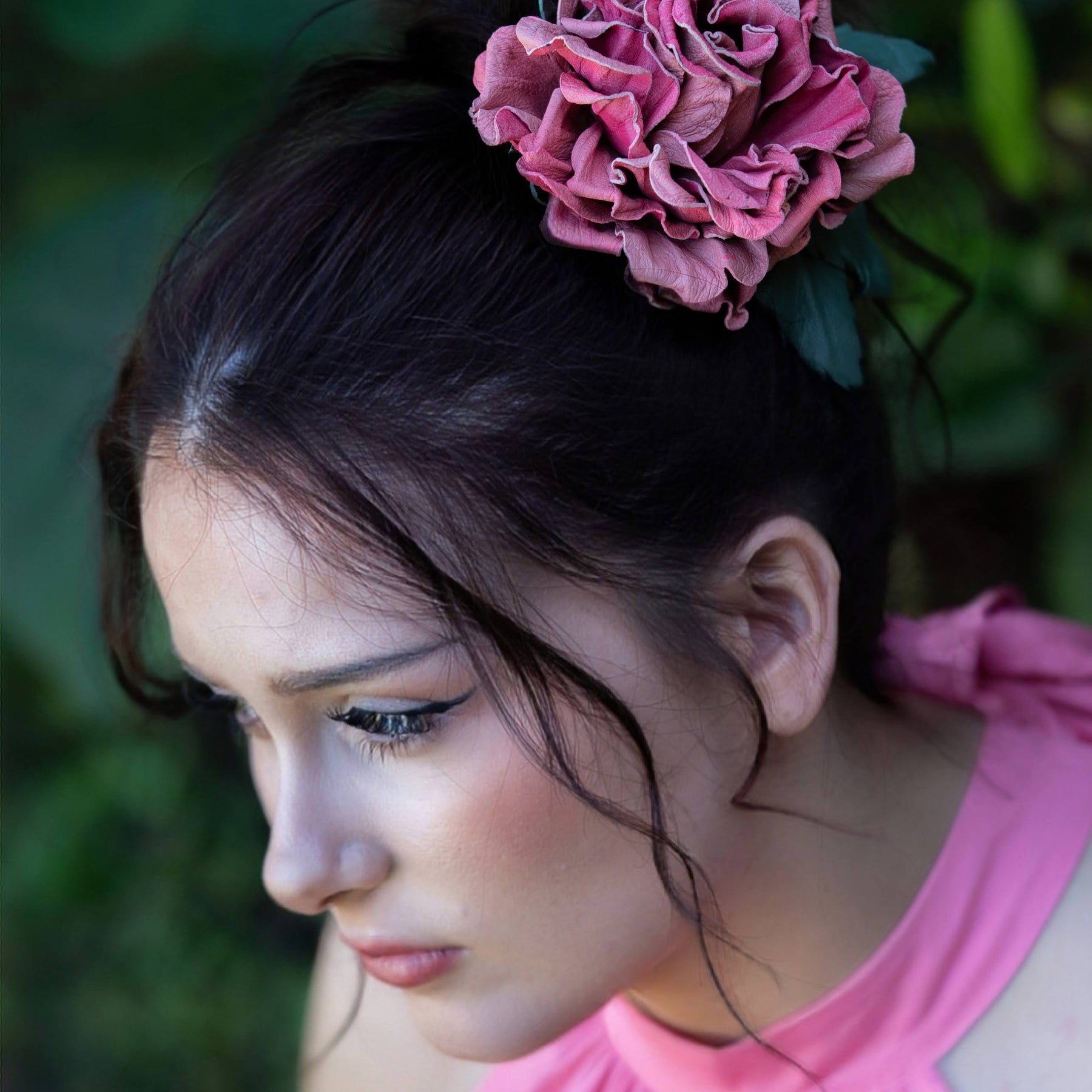 LEATHER dark pink ROSE " Blush Garden", corsage flower, pin brooch flower,  hair hat clip .