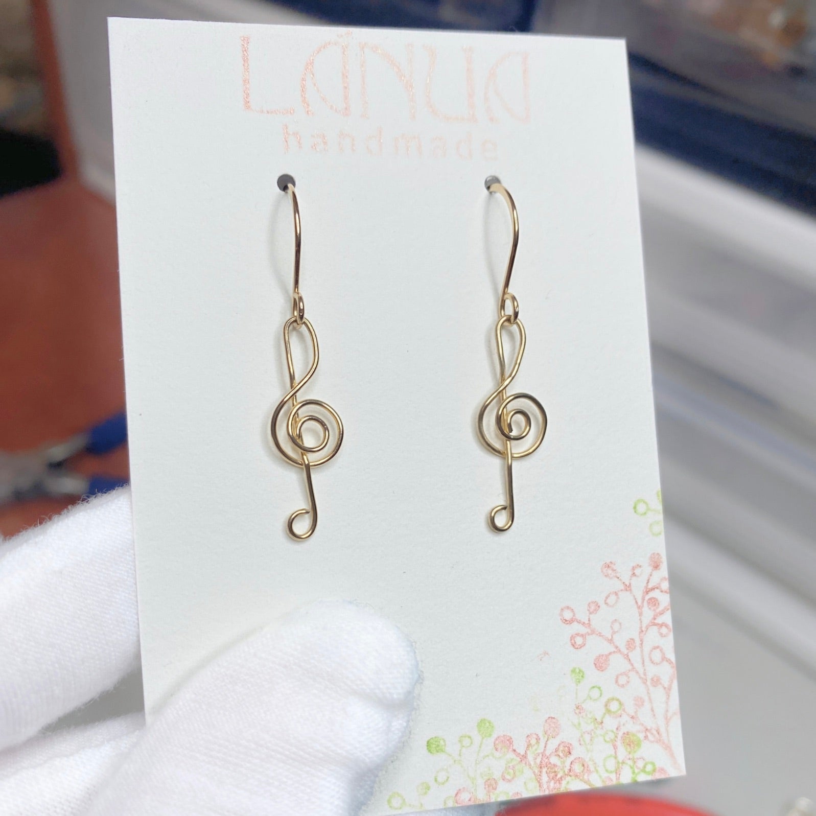 Treble Clef dangle earrings | 14k Gold-filled or Gold-tinted | Music lover gift
