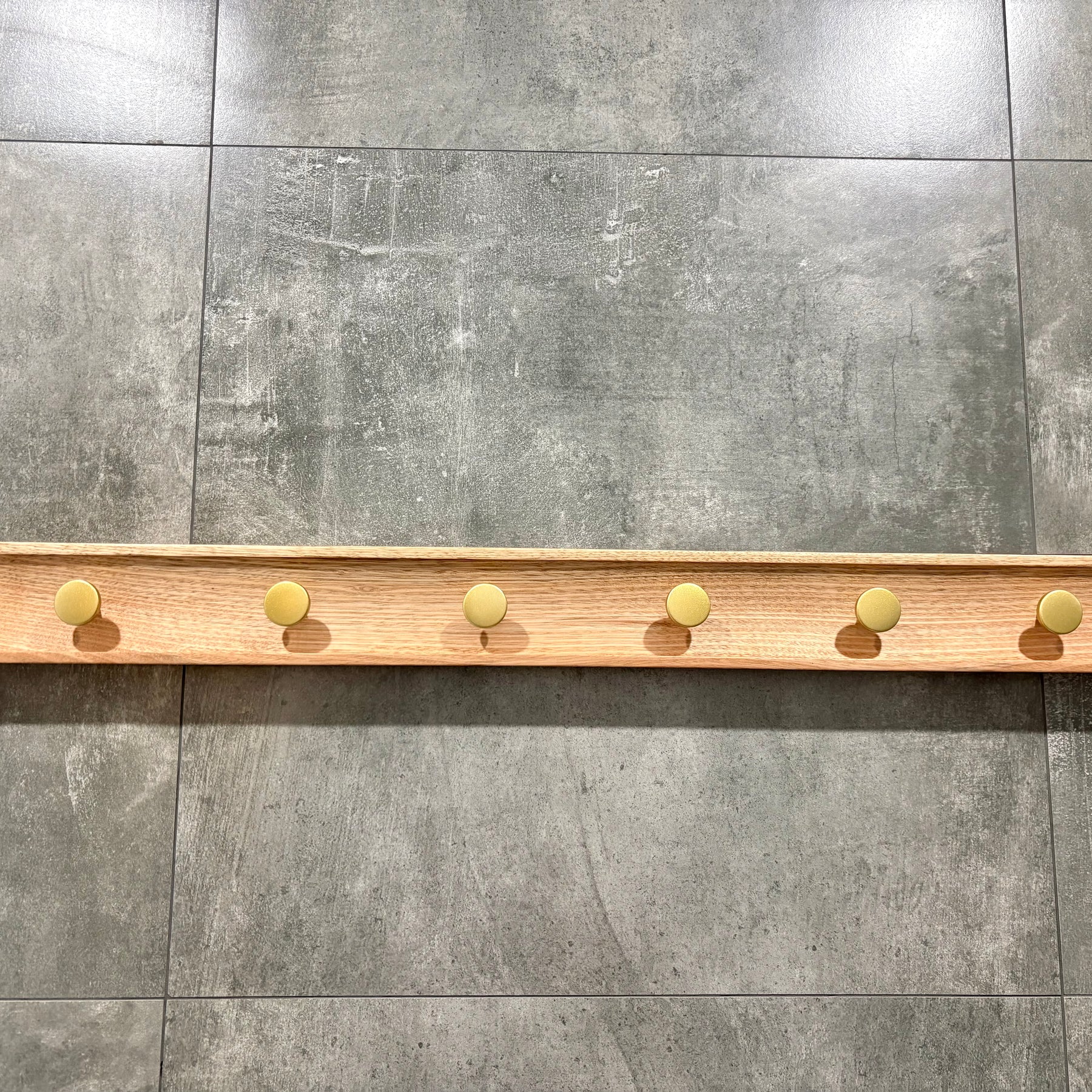No.1 Tasmanian oak coat rack with gold hooks