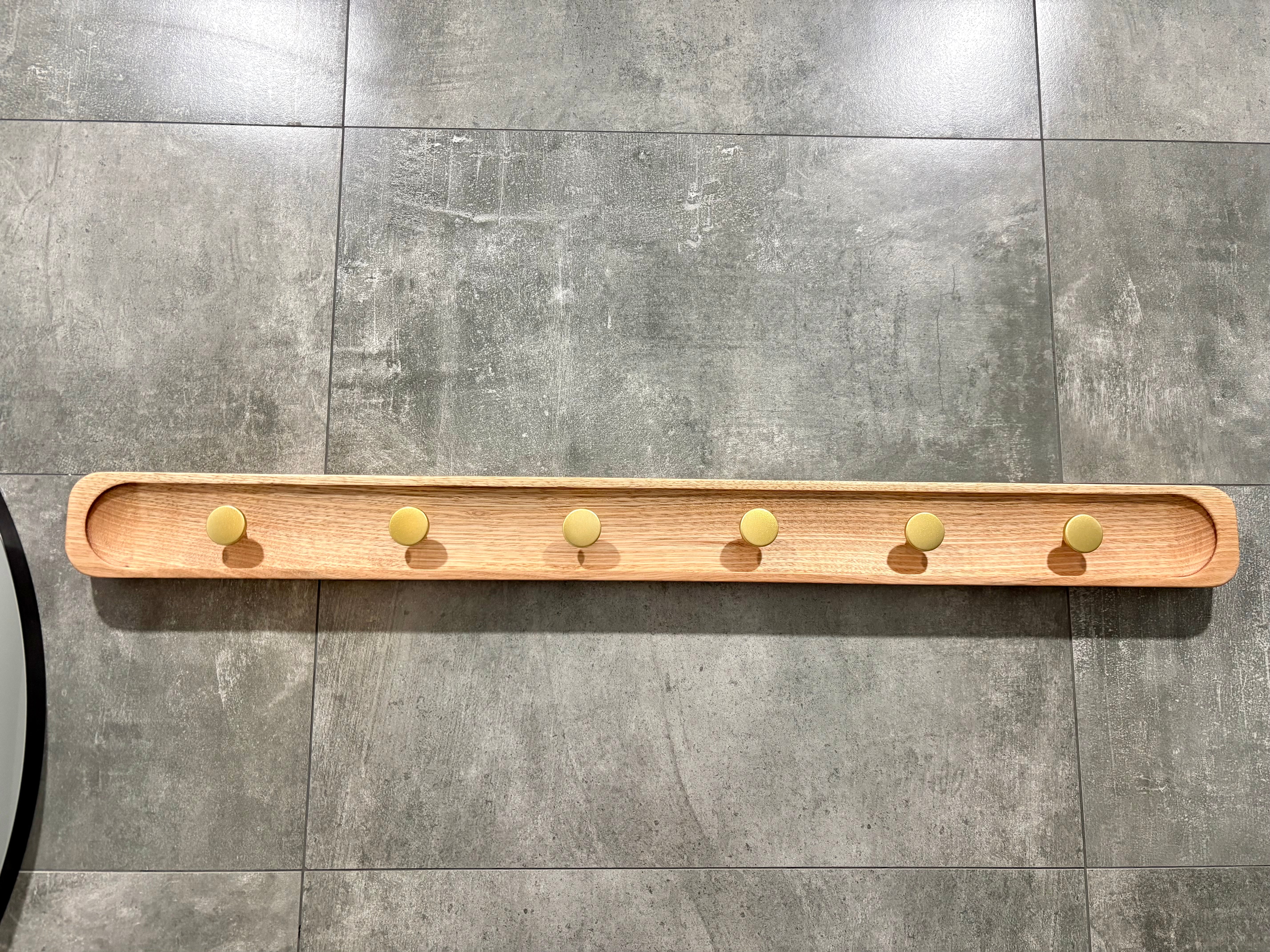 No.1 Tasmanian oak coat rack with gold hooks