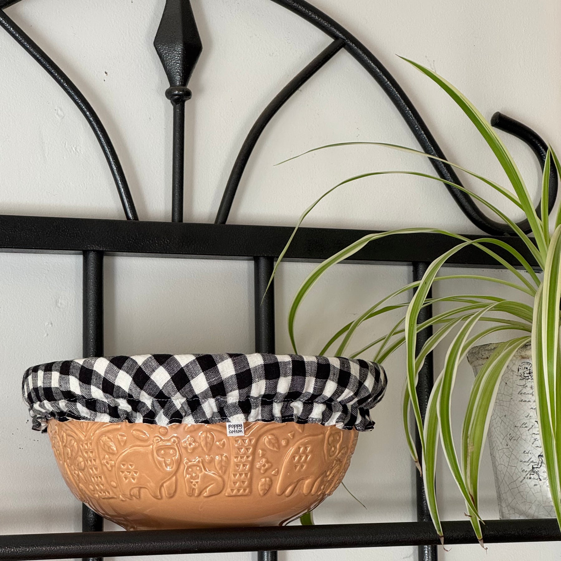 Black & White Linen Gingham Reversible Bowl Cover