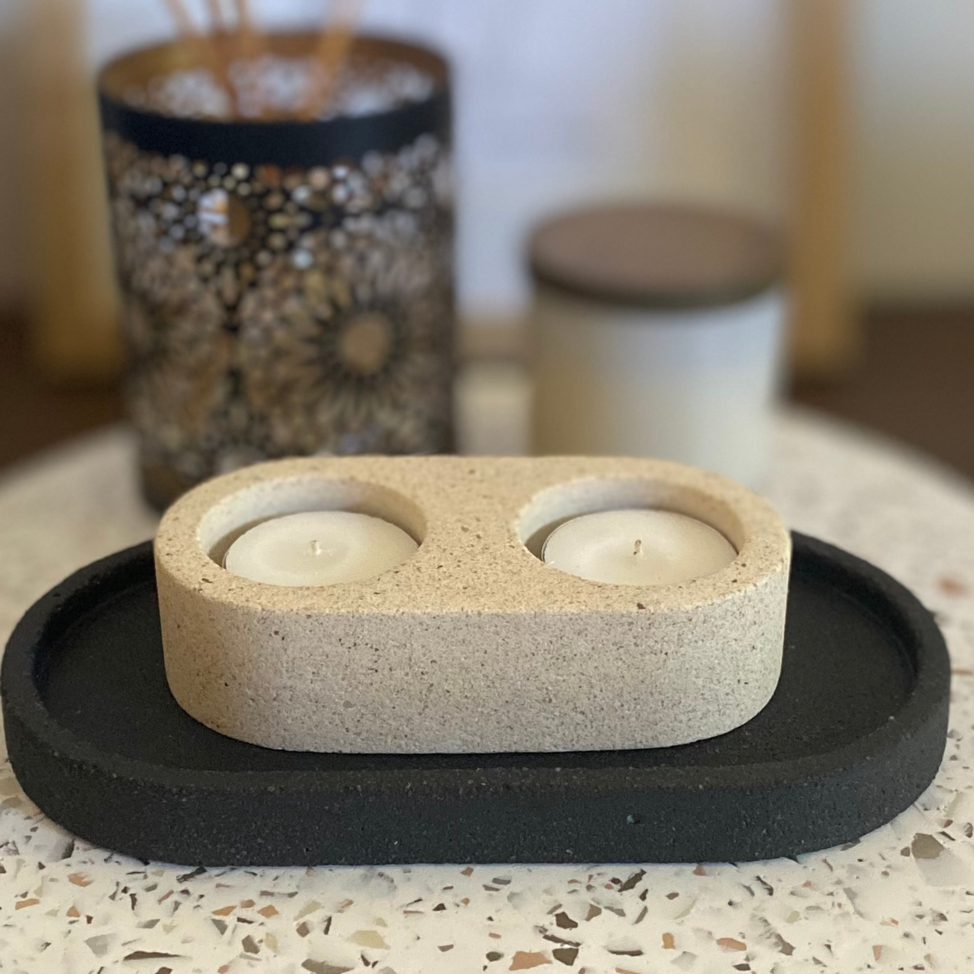 Double tealight holder |Textured decor collection