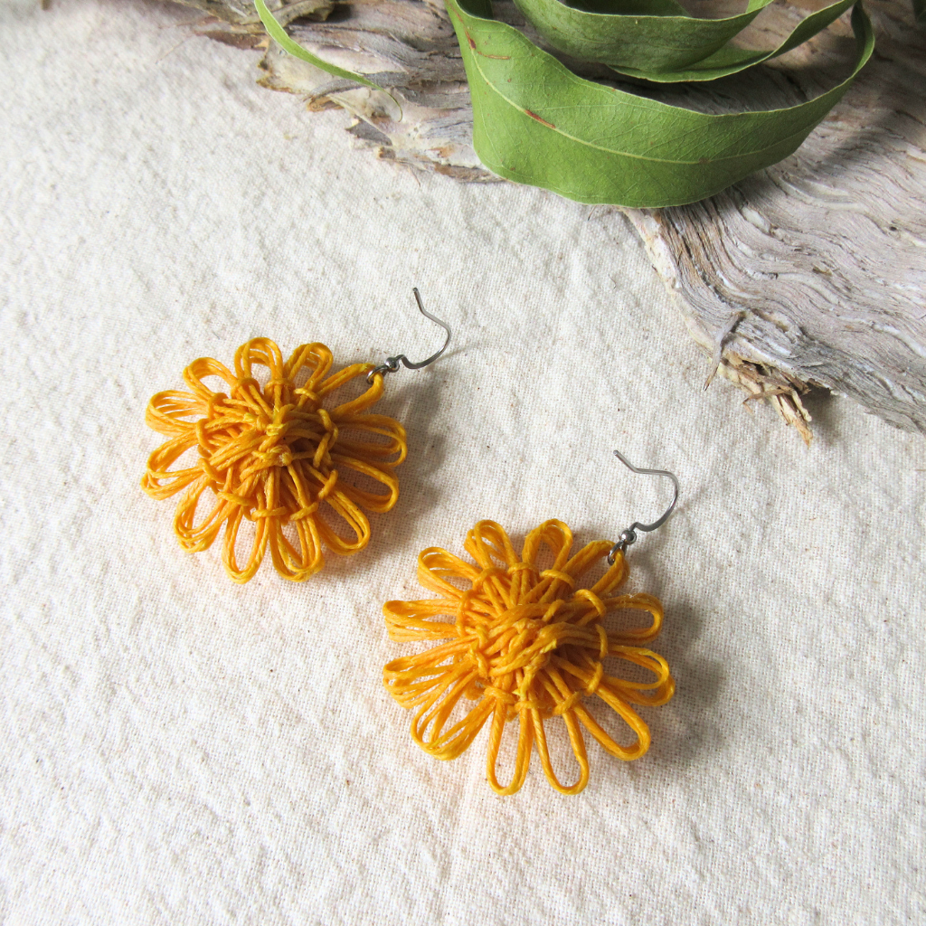 Sunshine Bloom | Yellow Handmade Flower Earrings with Choice of Gemstone | Woven Bloom Tales Collection