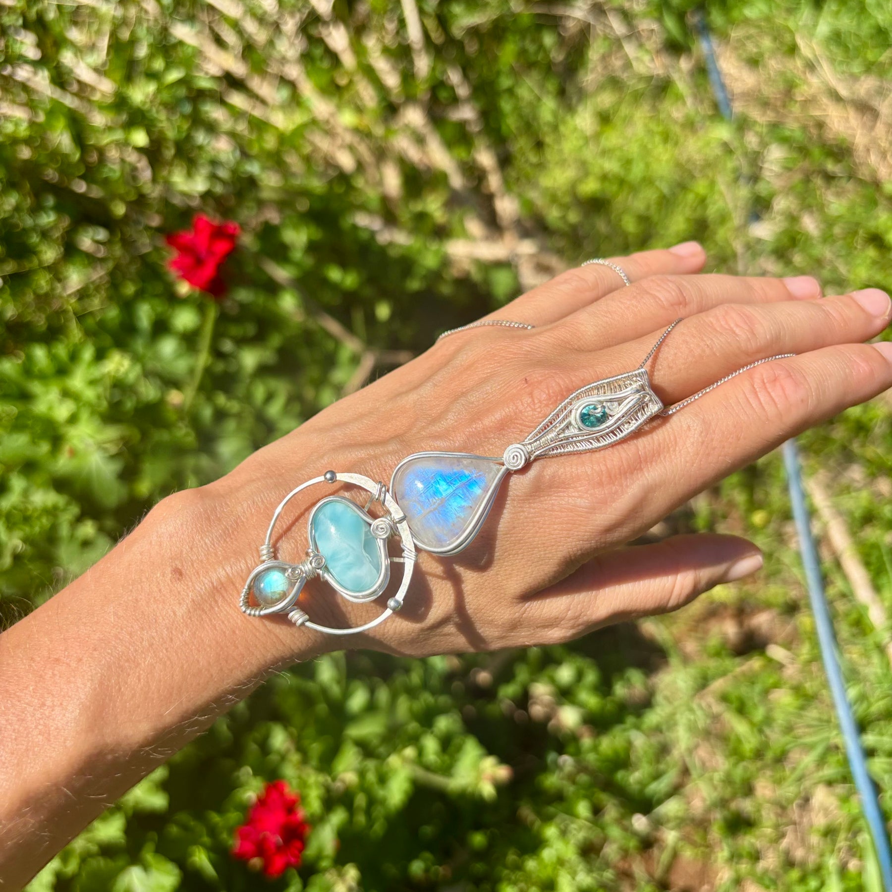 Moonstone, Tooaz, Larimar, Labradorite Crystal pendant in silver