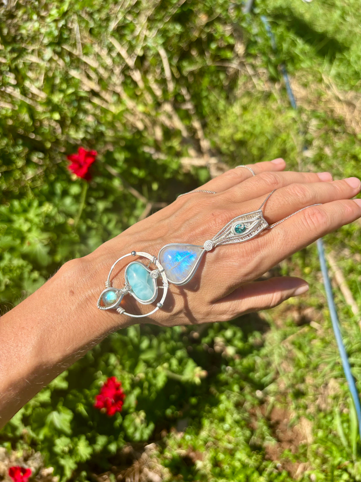 Moonstone, Tooaz, Larimar, Labradorite Crystal pendant in silver