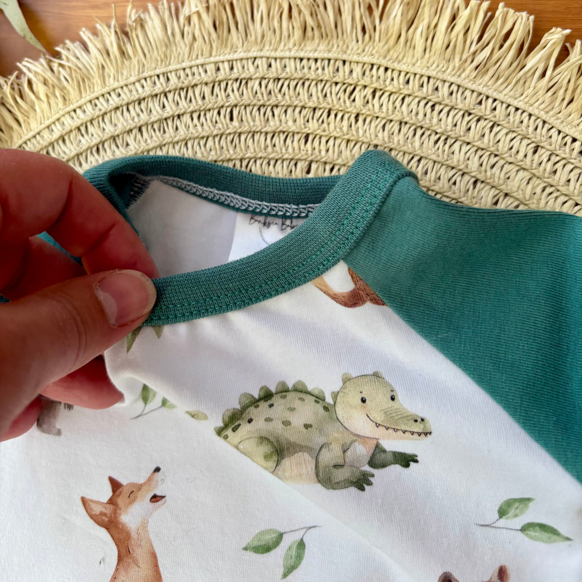 Baby Short Sleeved Bodysuit | Dark Green Aussie Animals | Size premmie to 2 | Made to order