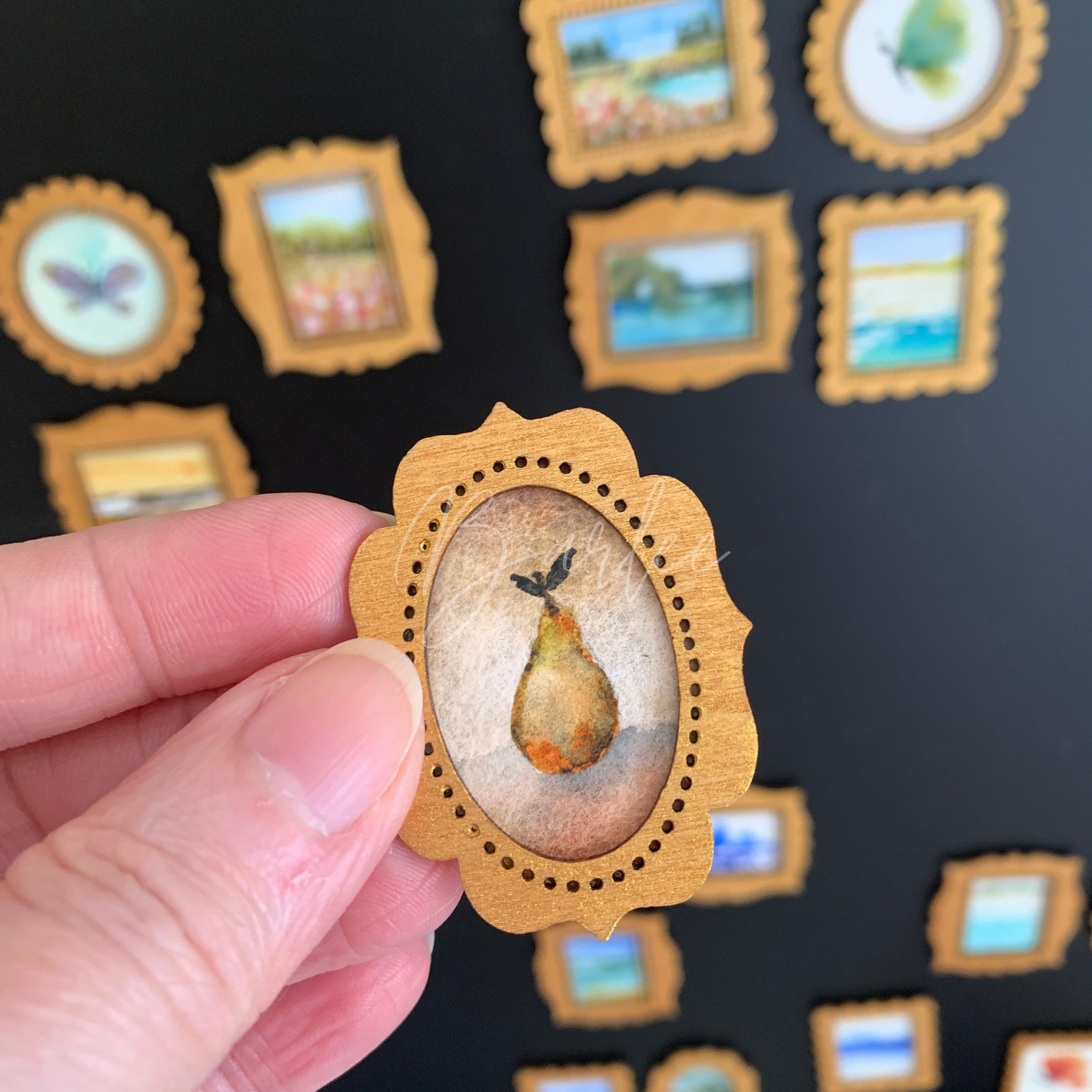 Hand Painted Fridge Magnet Set - 4 Framed Mini Paintings