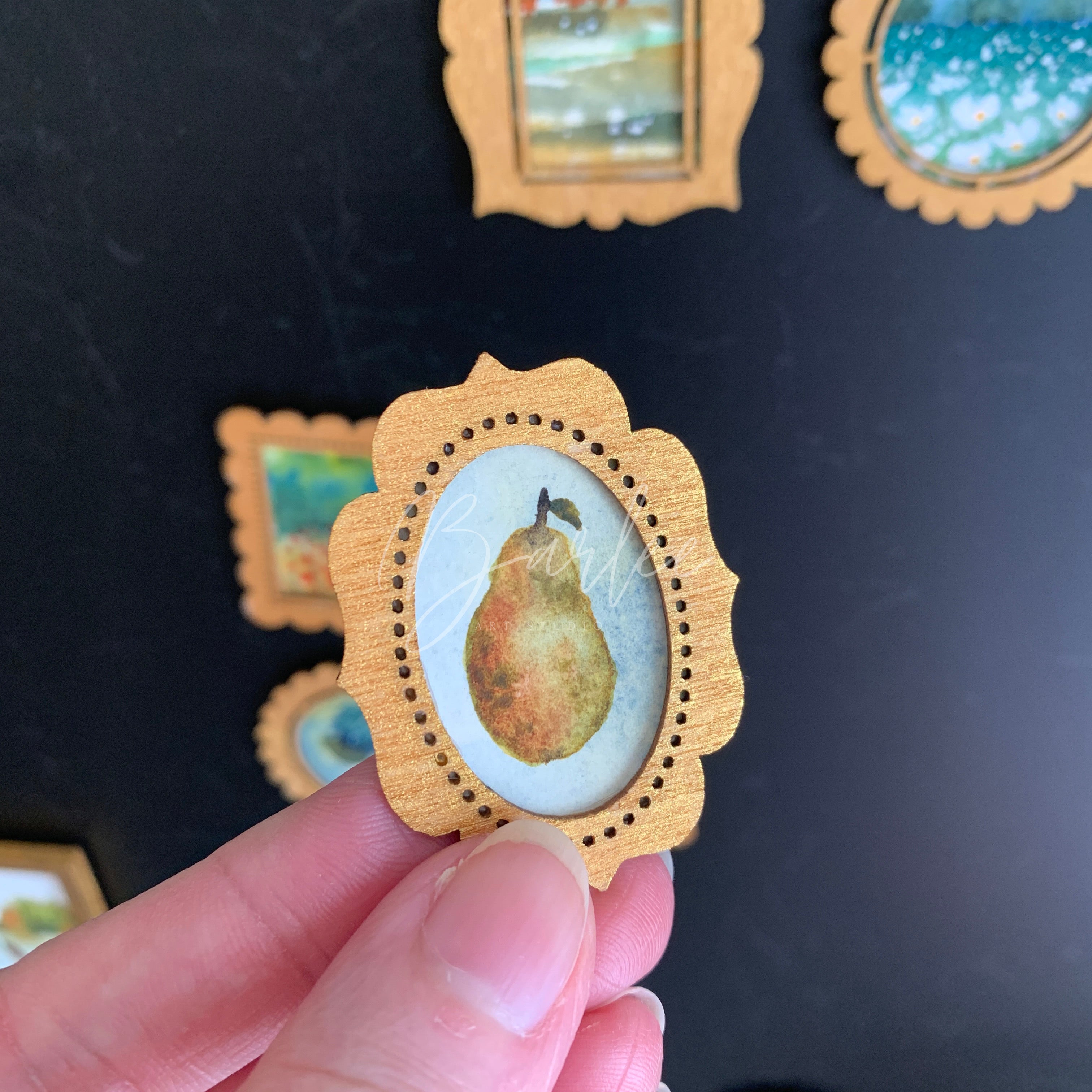 SOLD - Original Hand Painted Fridge Magnet Set - 4 Framed Mini Paintings