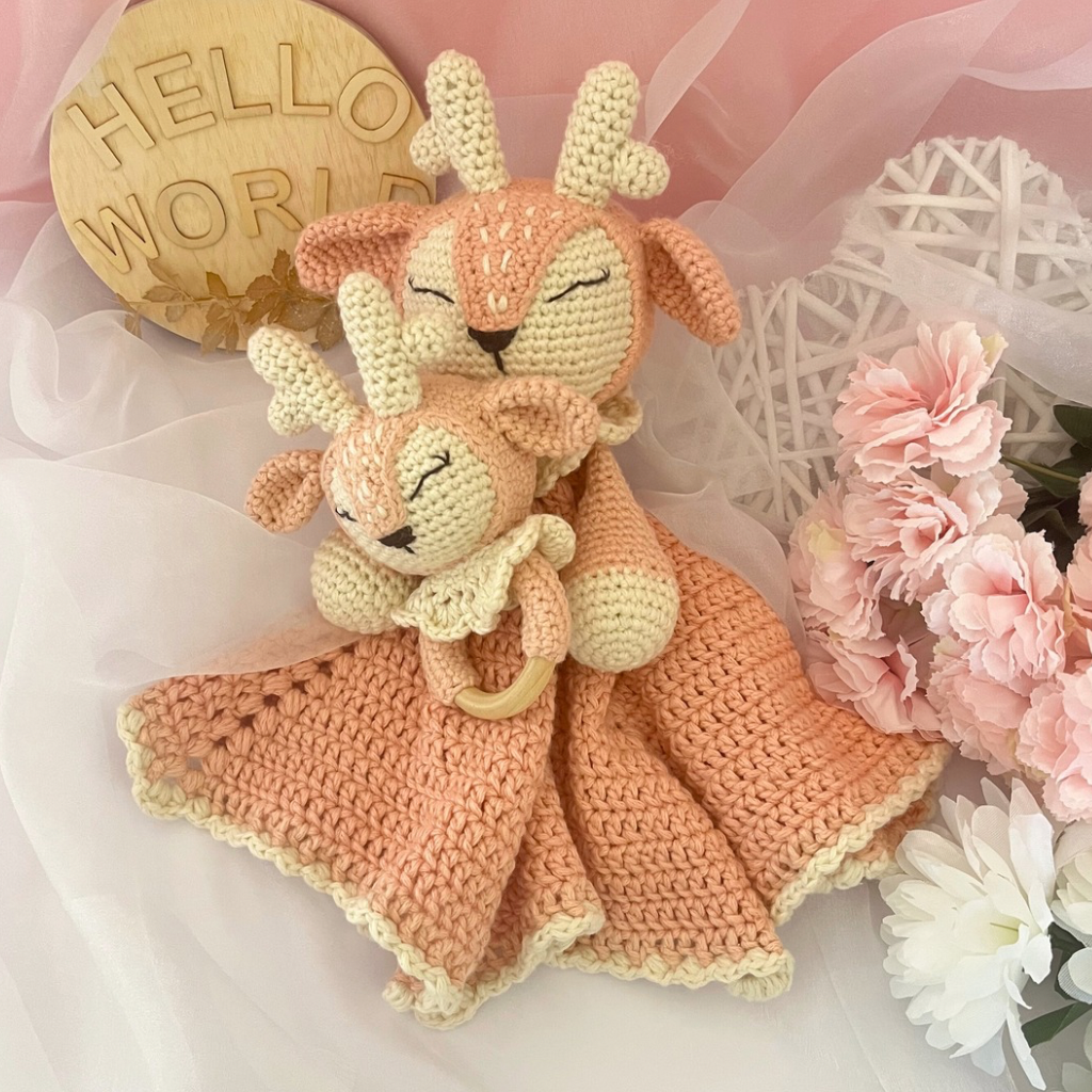 Crochet Fawn Snuggler And Teether Baby Gift Set