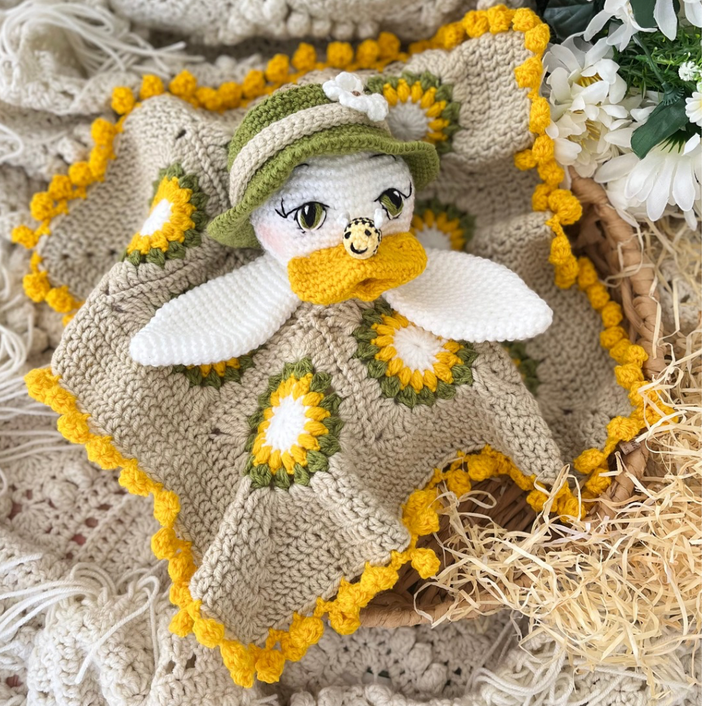 Crochet Lovey Blanket Daisy Duck, Crochet Duck Snuggler 50cms