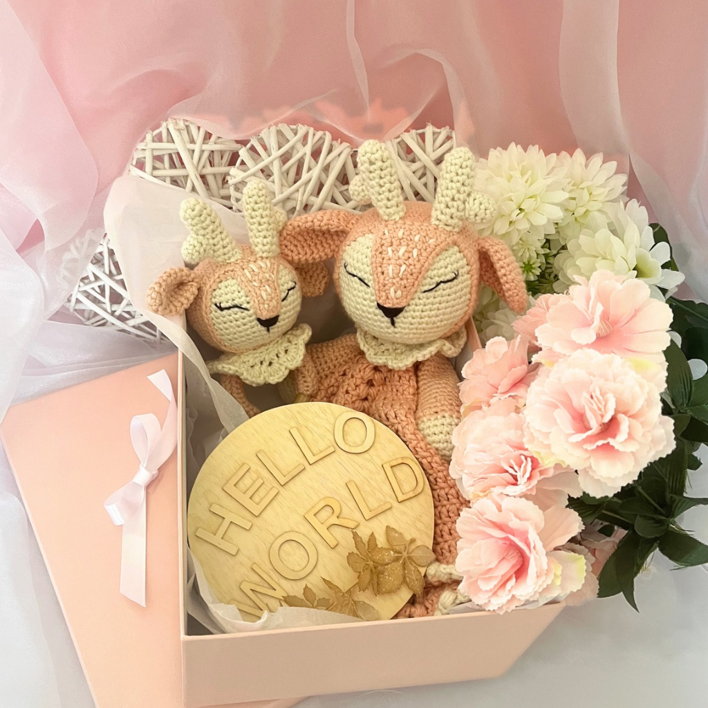 Crochet Fawn Snuggler And Teether Baby Gift Set