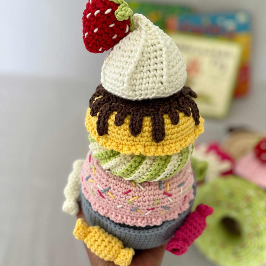 Crochet Stacking Toy Ice Cream Donuts, Crochet Stacking Toy