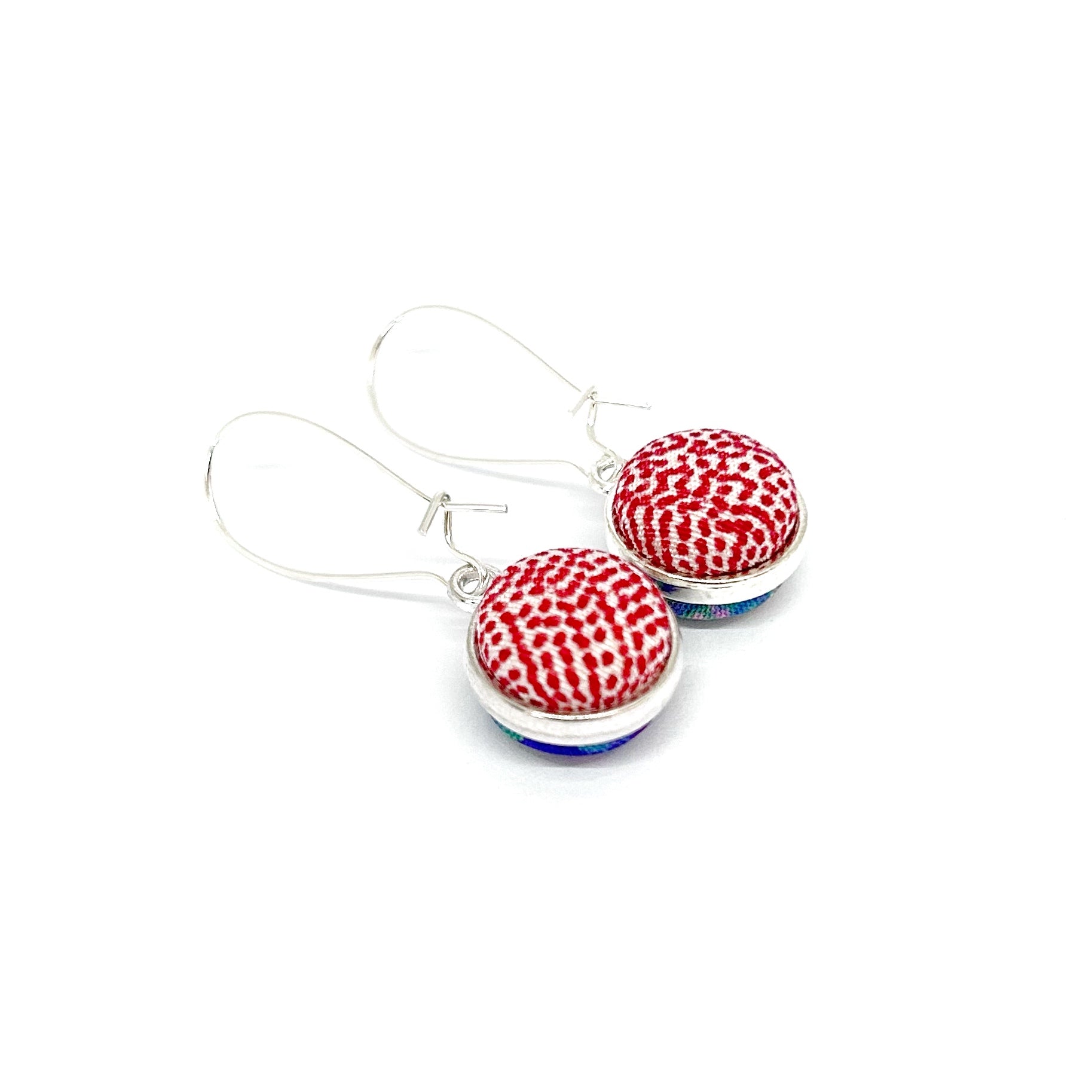 Double Sided Fabric Button Earrings - Pinky