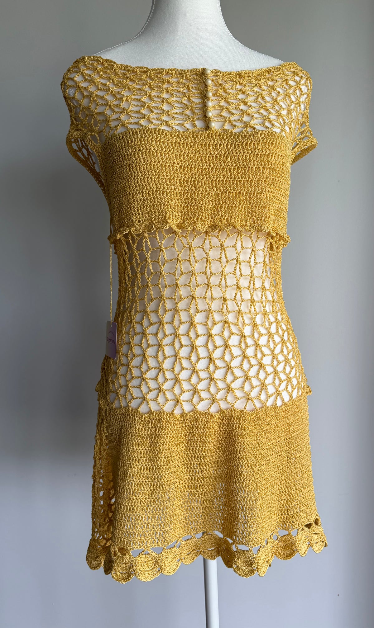 Golden Lace Crochet Dress