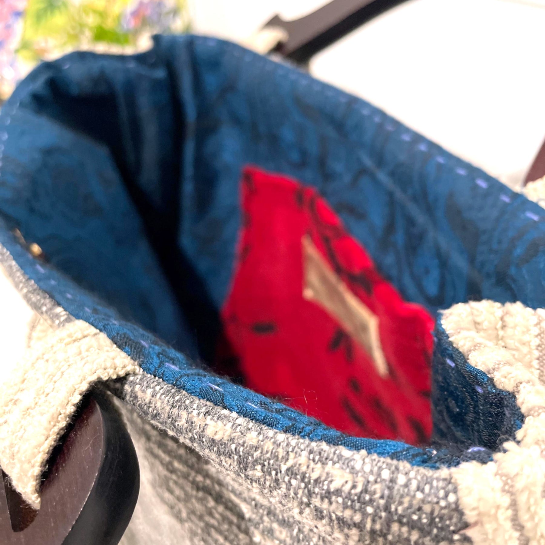 Handmade Upcycled Tapestry Handbag with Wooden handles