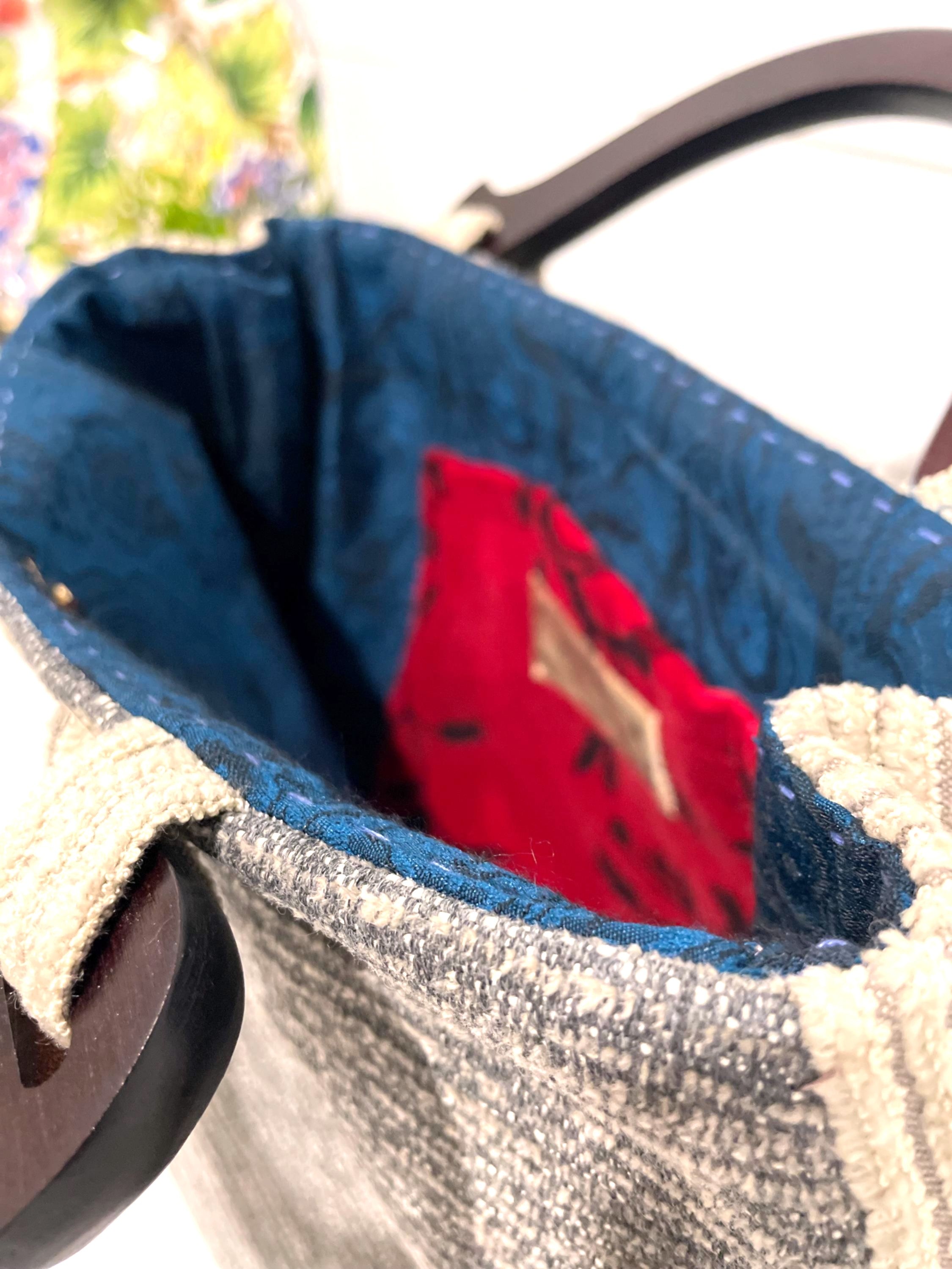 Handmade Upcycled Tapestry Handbag with Wooden handles