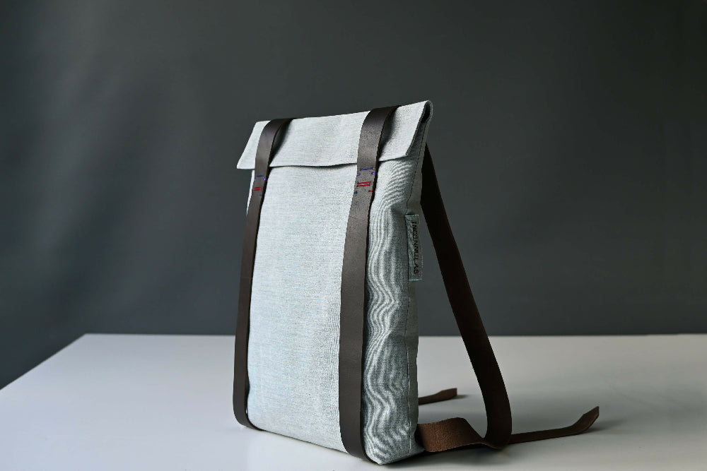 Grey Canvas and Leather Lightweight Rucksack - gift for him