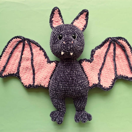 velvet grey/pink crocheted bat