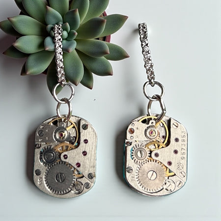 Steampunk vintage watch movement earrings