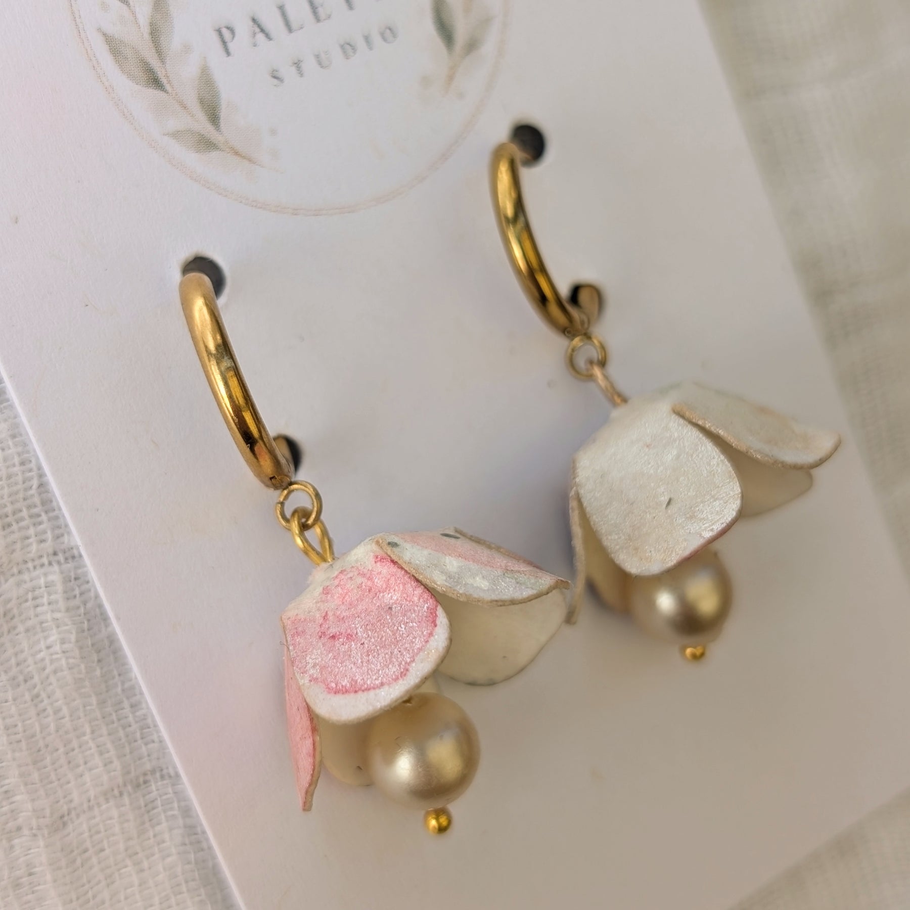 Handmade Paper Floral Earrings, Botanical Hoop Earrings, Eco Friendly Gift