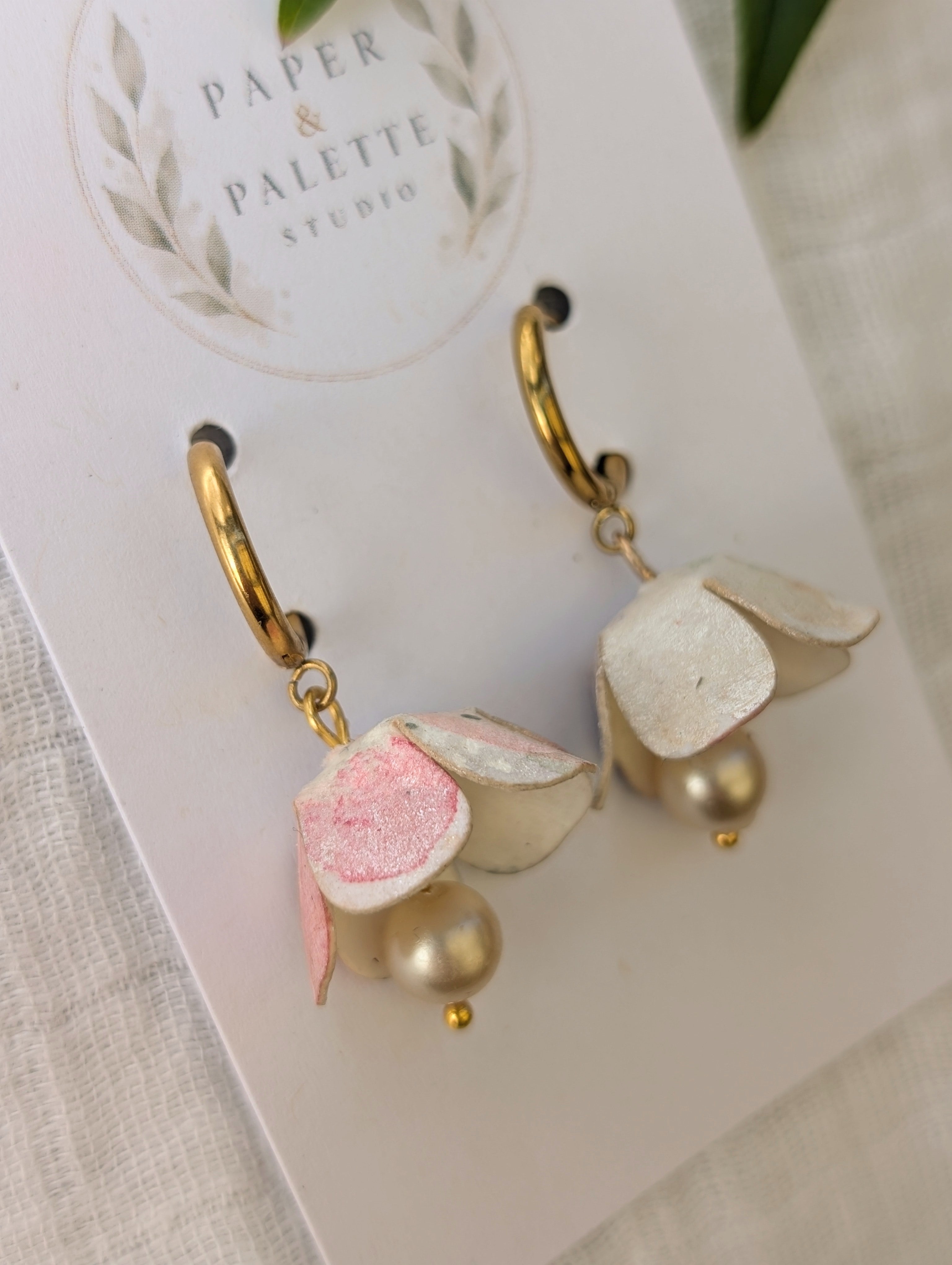 Handmade Paper Floral Earrings, Botanical Hoop Earrings, Eco Friendly Gift
