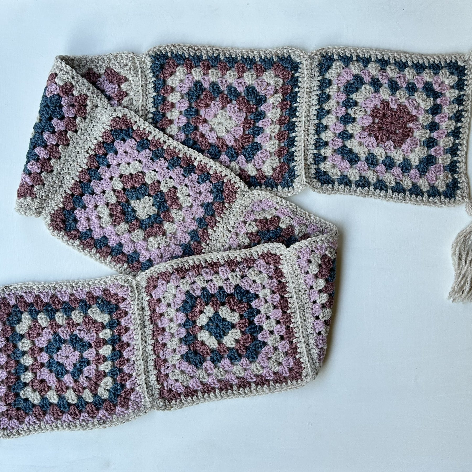 Granny Square Crochet Scarf with Tassels