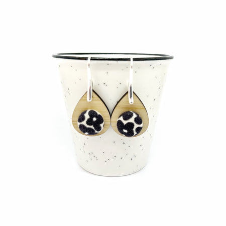 Kimono Tear Drop Bamboo Earrings - Black and White