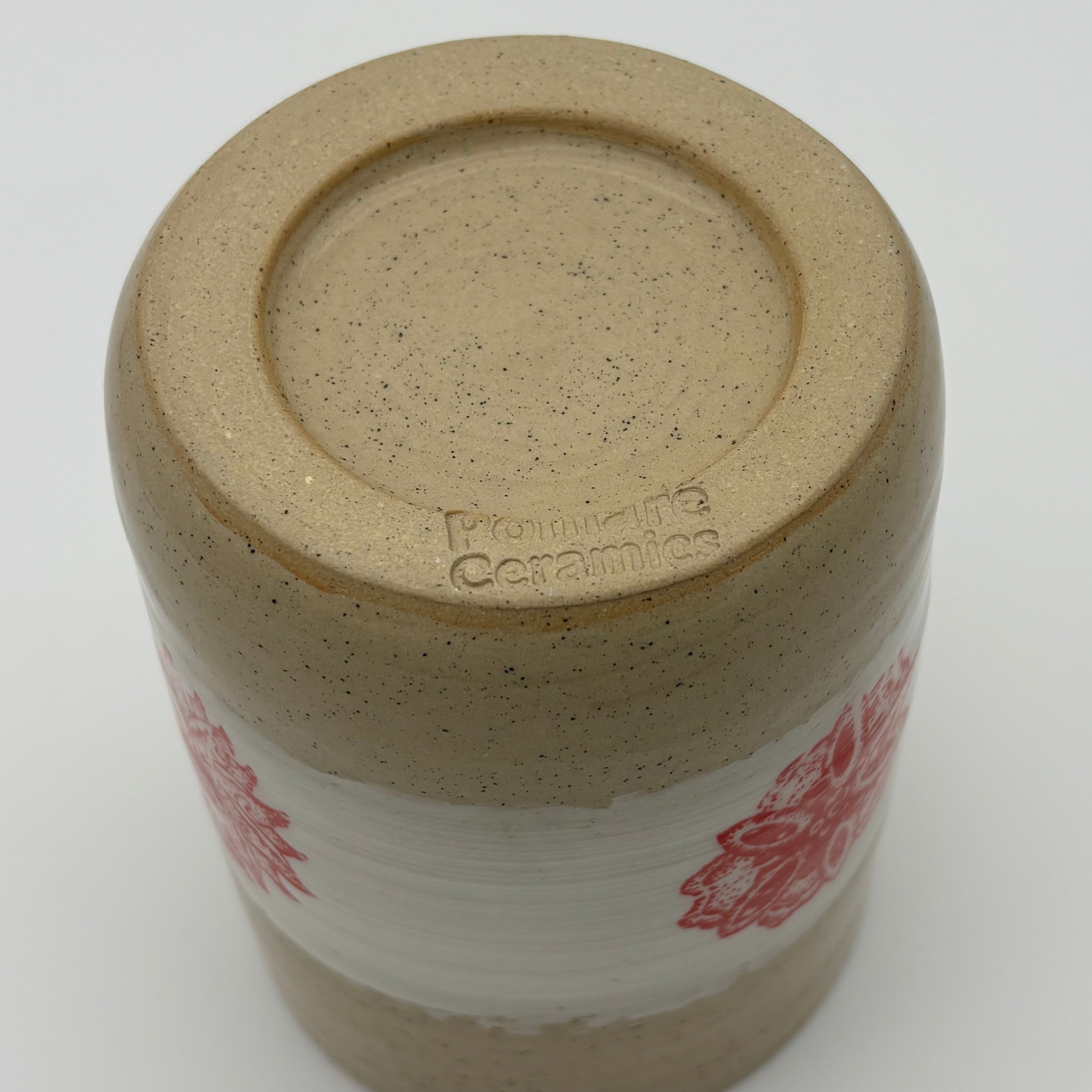 Functional Handmade Ceramic Utensils Holder | Wheel Thrown Stoneware Cylinder | Hand Painted in Slip | Floral