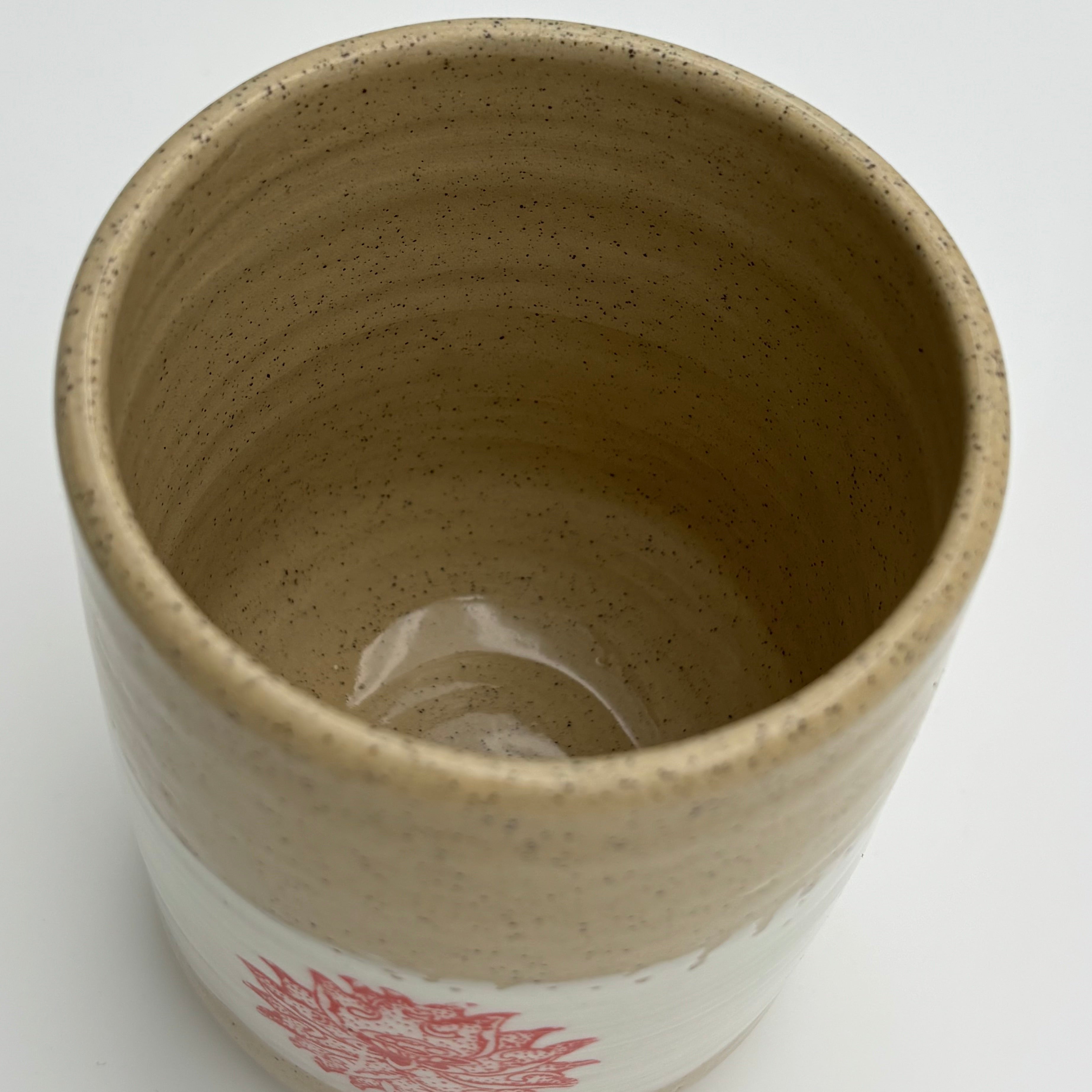 Functional Handmade Ceramic Utensils Holder | Wheel Thrown Stoneware Cylinder | Hand Painted in Slip | Floral