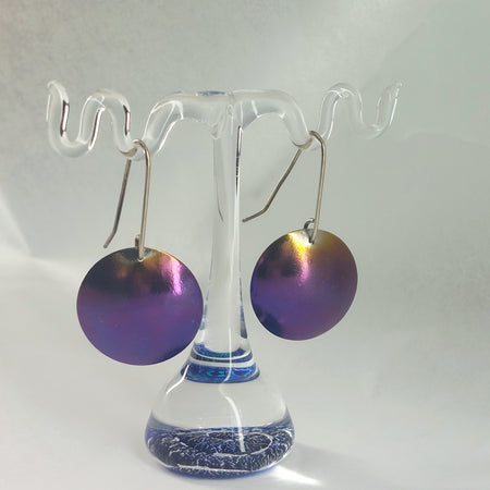 Titanium Disc Earrings with Geometric Design- Teal