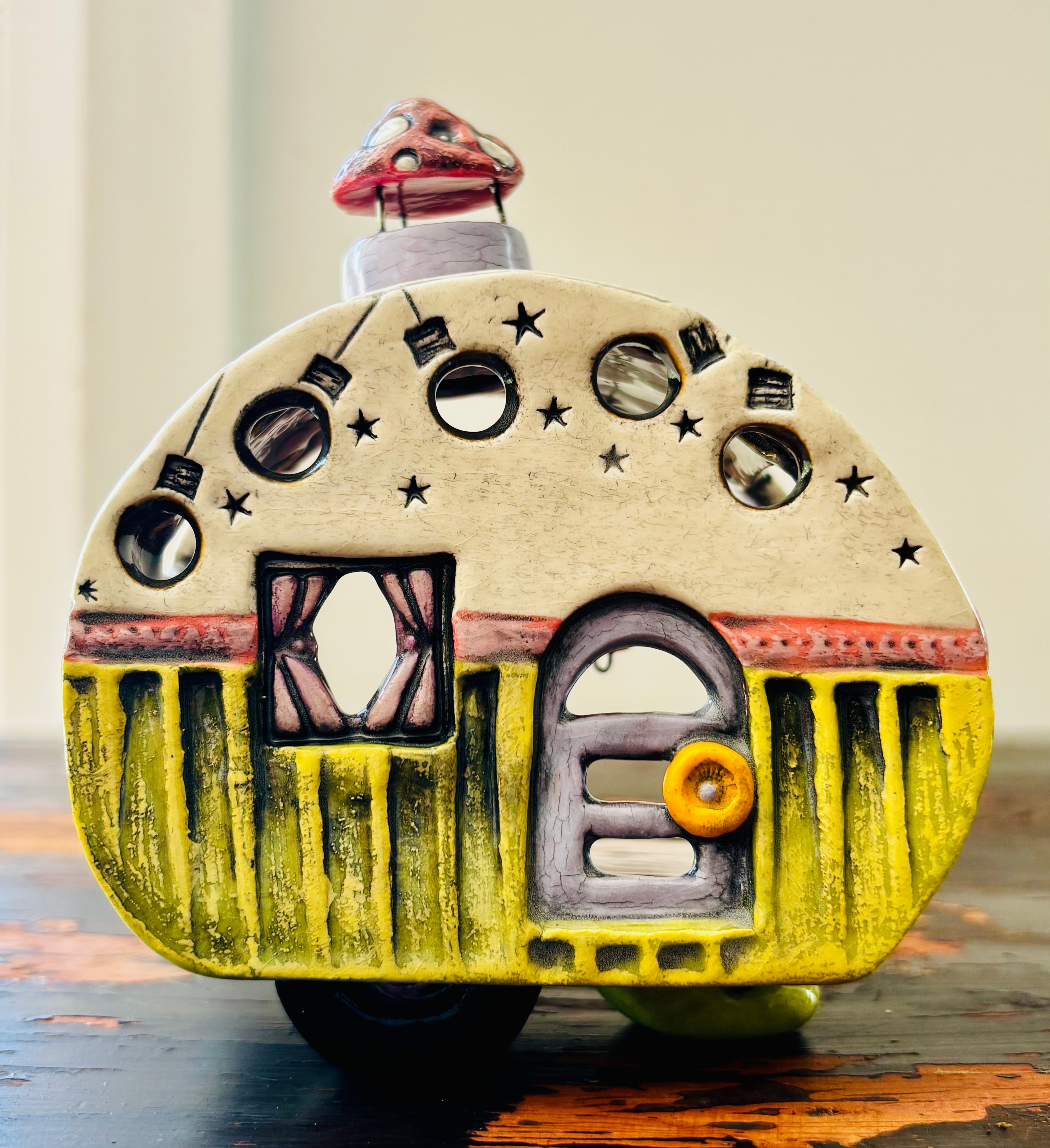 Handmade Ceramic Caravan Tea Light Lantern