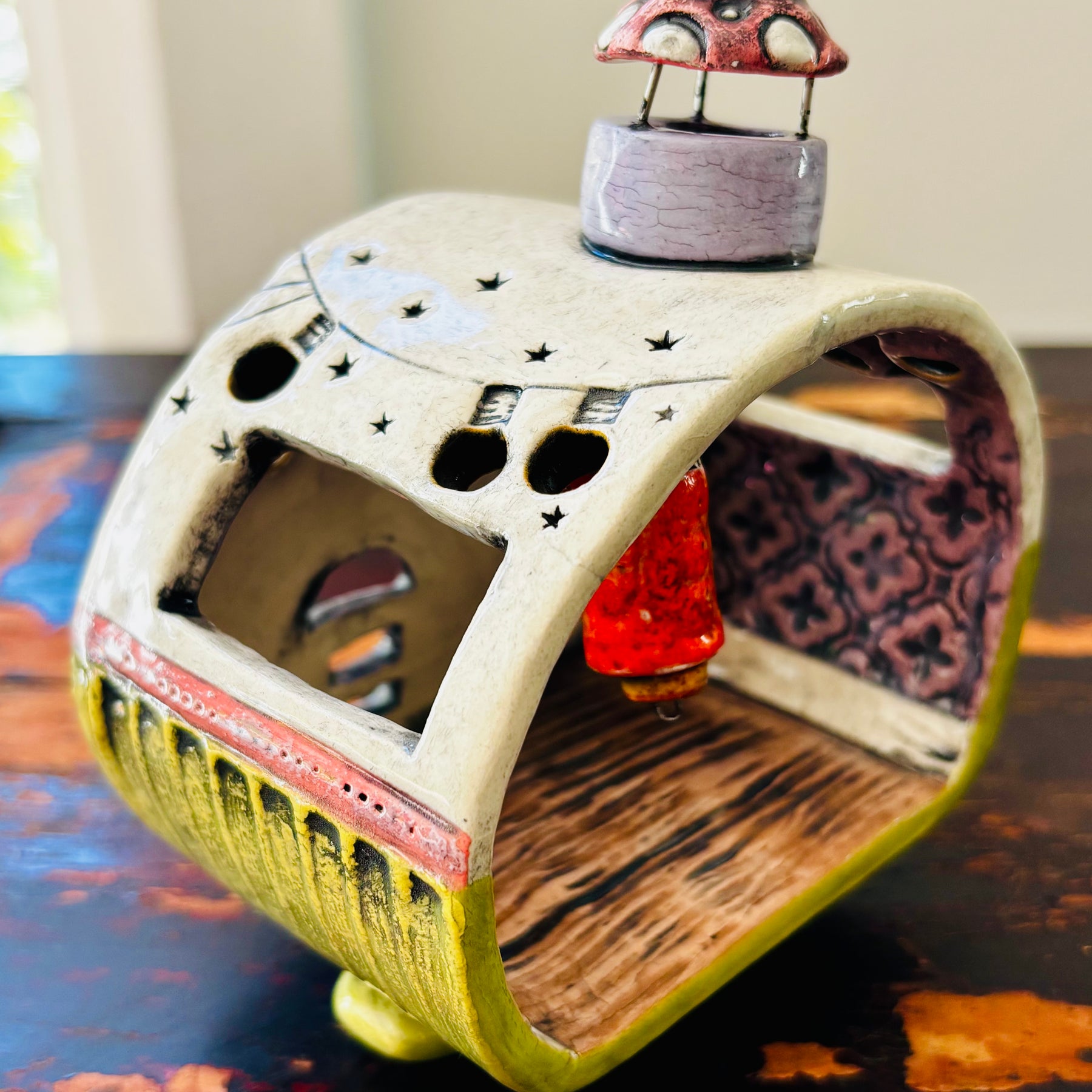 Handmade Ceramic Caravan Tea Light Lantern