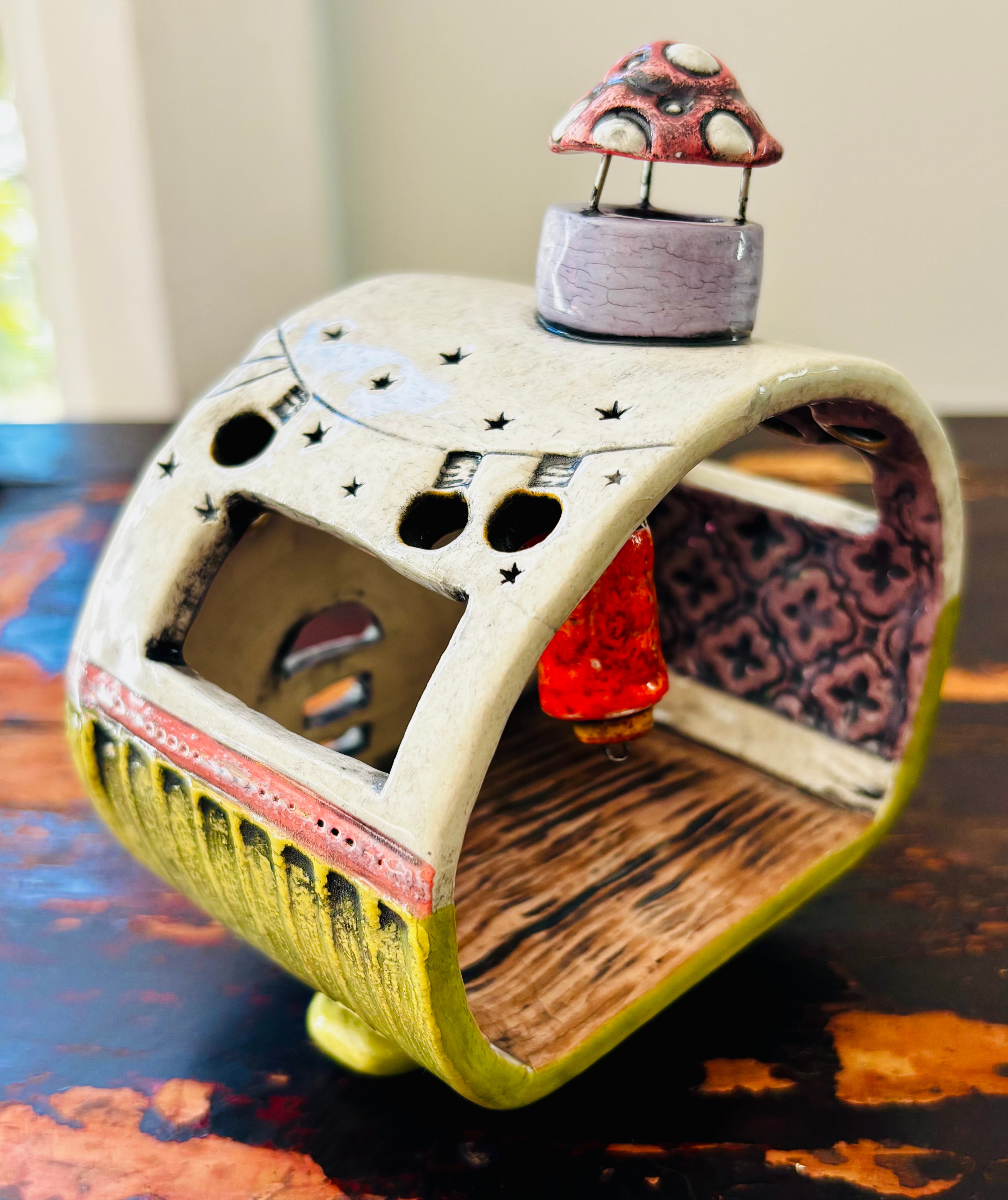 Handmade Ceramic Caravan Tea Light Lantern