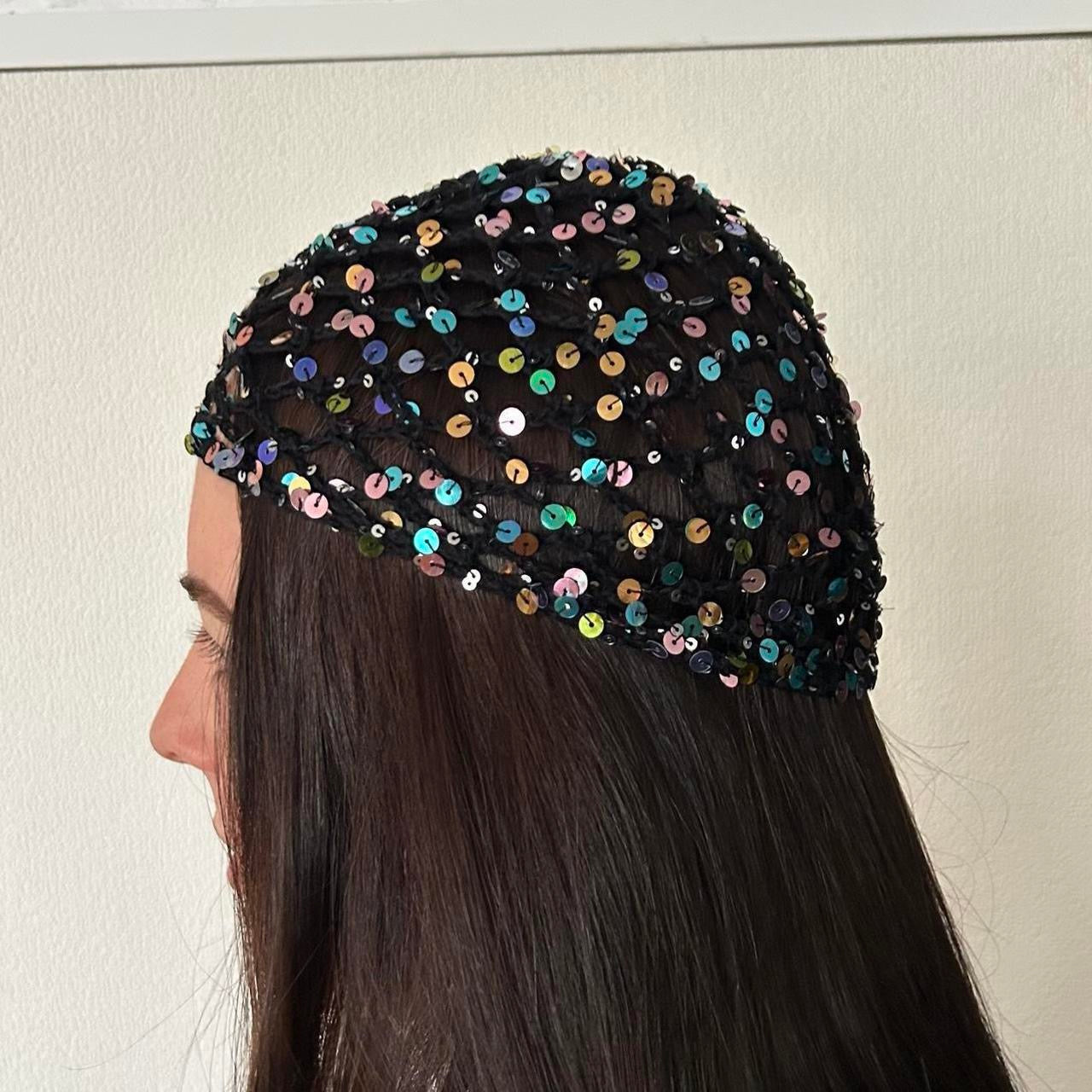 Black with Black Sequin Crochet Wave Hat