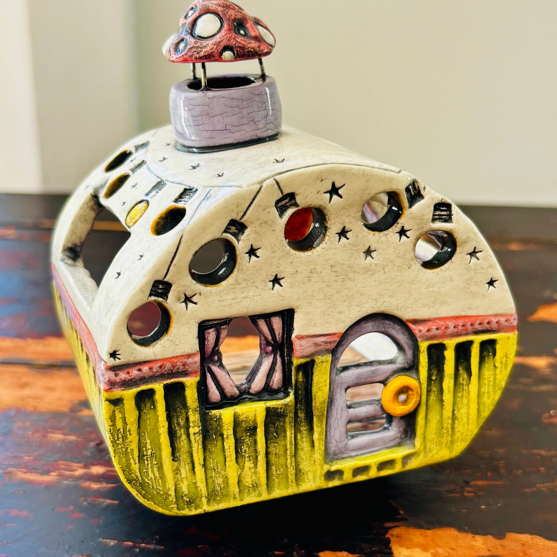 Handmade Ceramic Caravan Tea Light Lantern