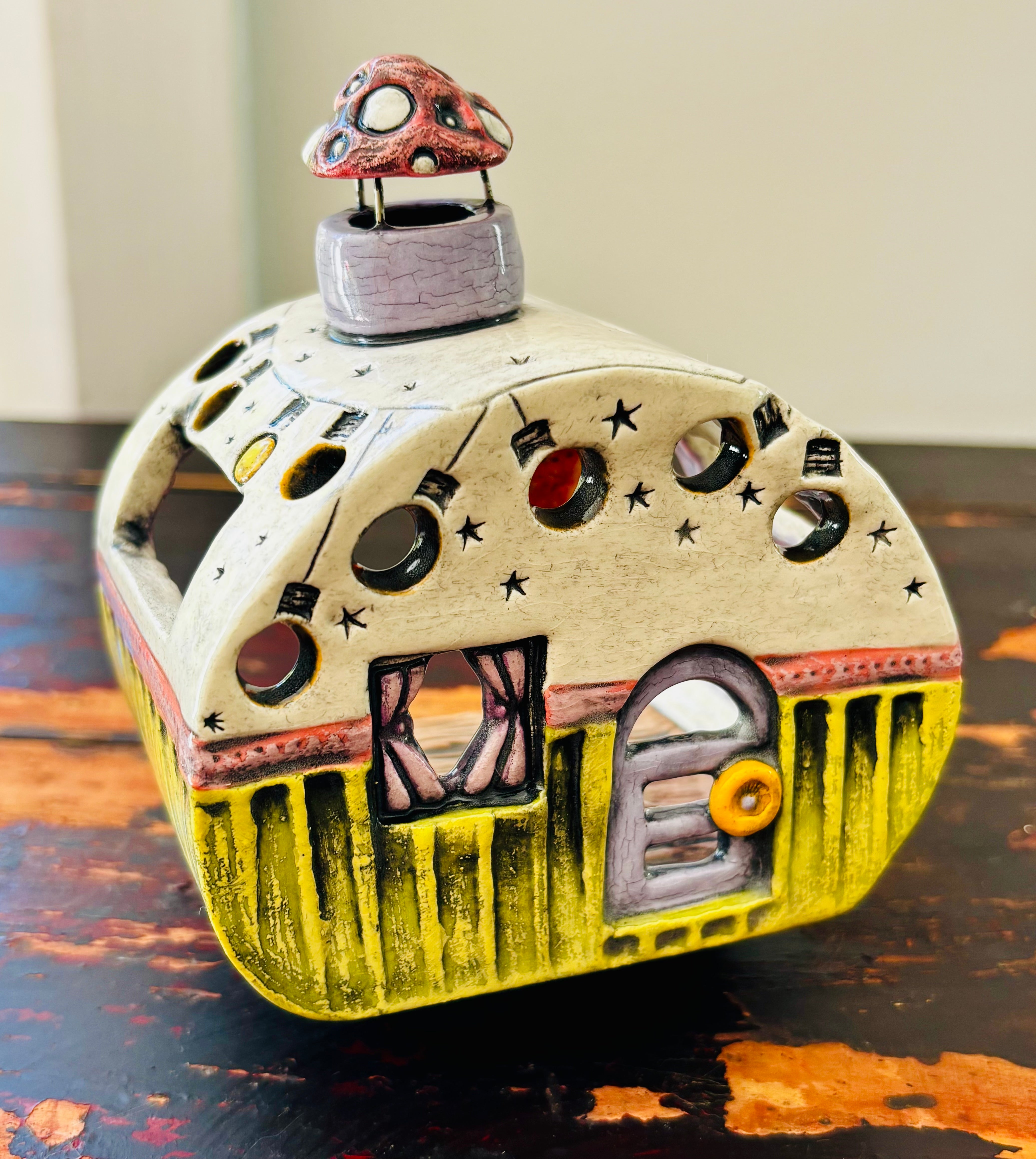 Handmade Ceramic Caravan Tea Light Lantern
